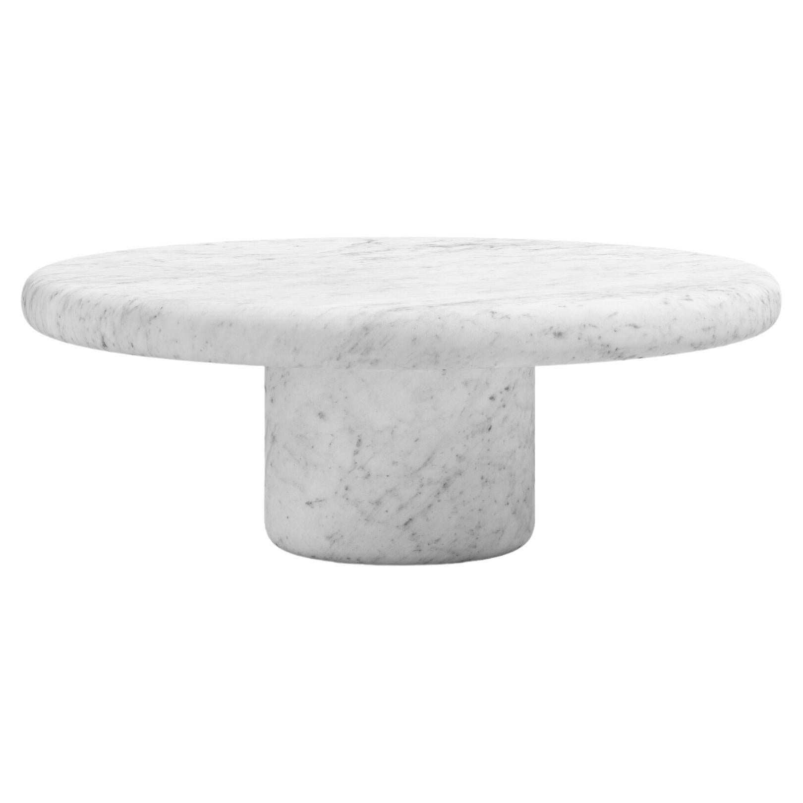 FORM(LA) Luna Round Coffee Table 48”L x 48”W x 15”H Carrara Bianco Marble For Sale