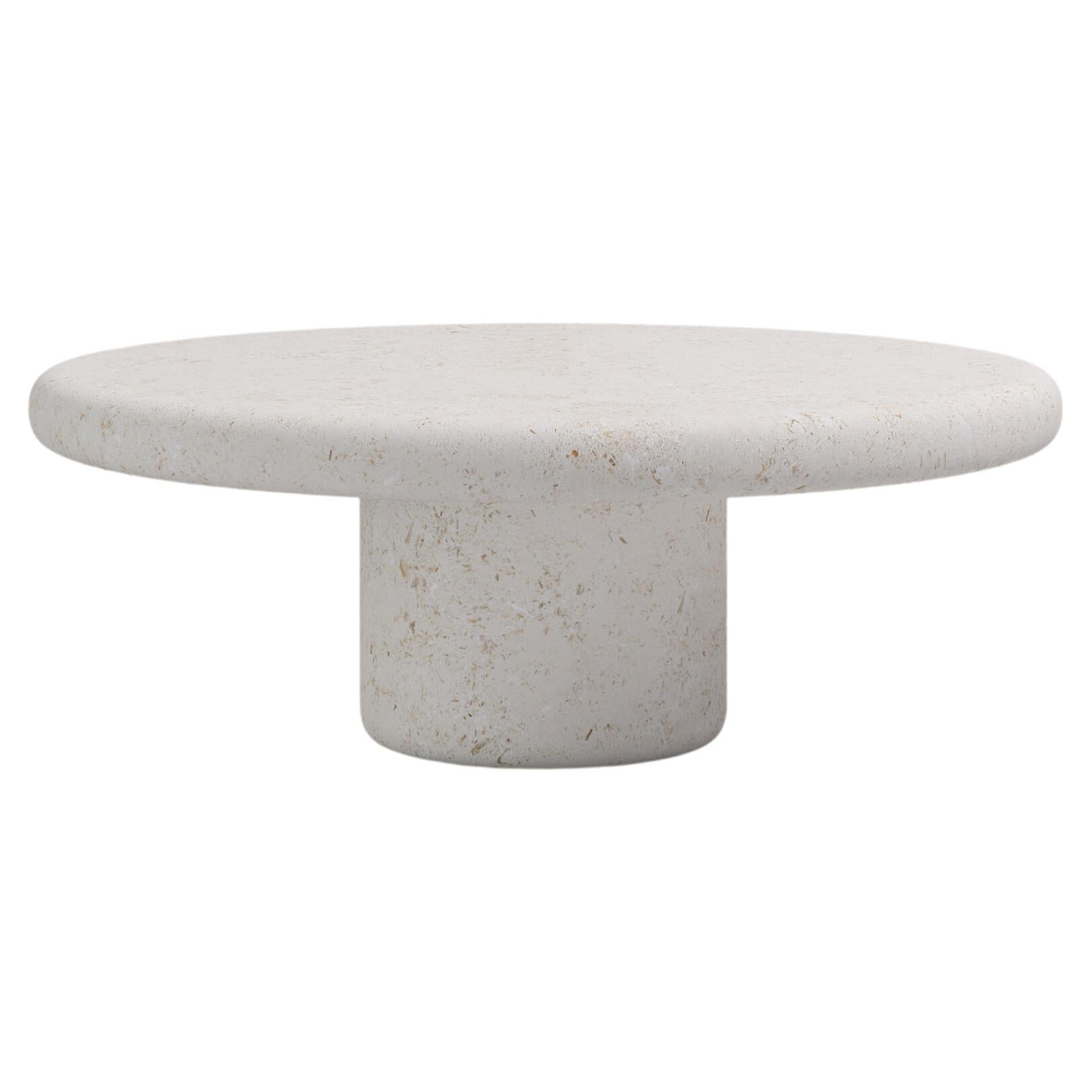 FORM(LA) Luna Round Coffee Table 48”L x 48”W x 15”H Limestone Oceano For Sale