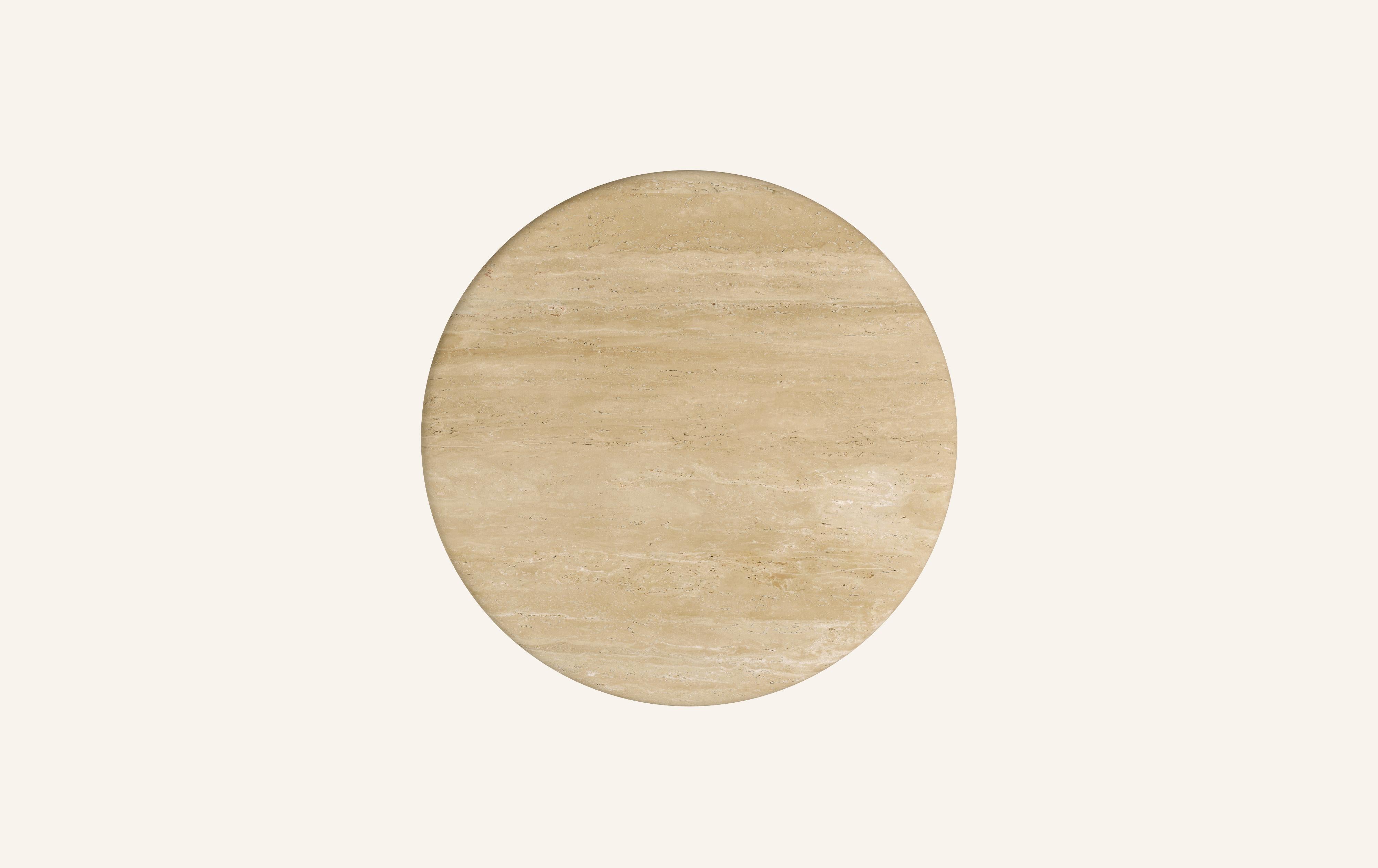 American FORM(LA) Luna Round Coffee Table 48”L x 48”W x 15”H Travertino Crema VC For Sale