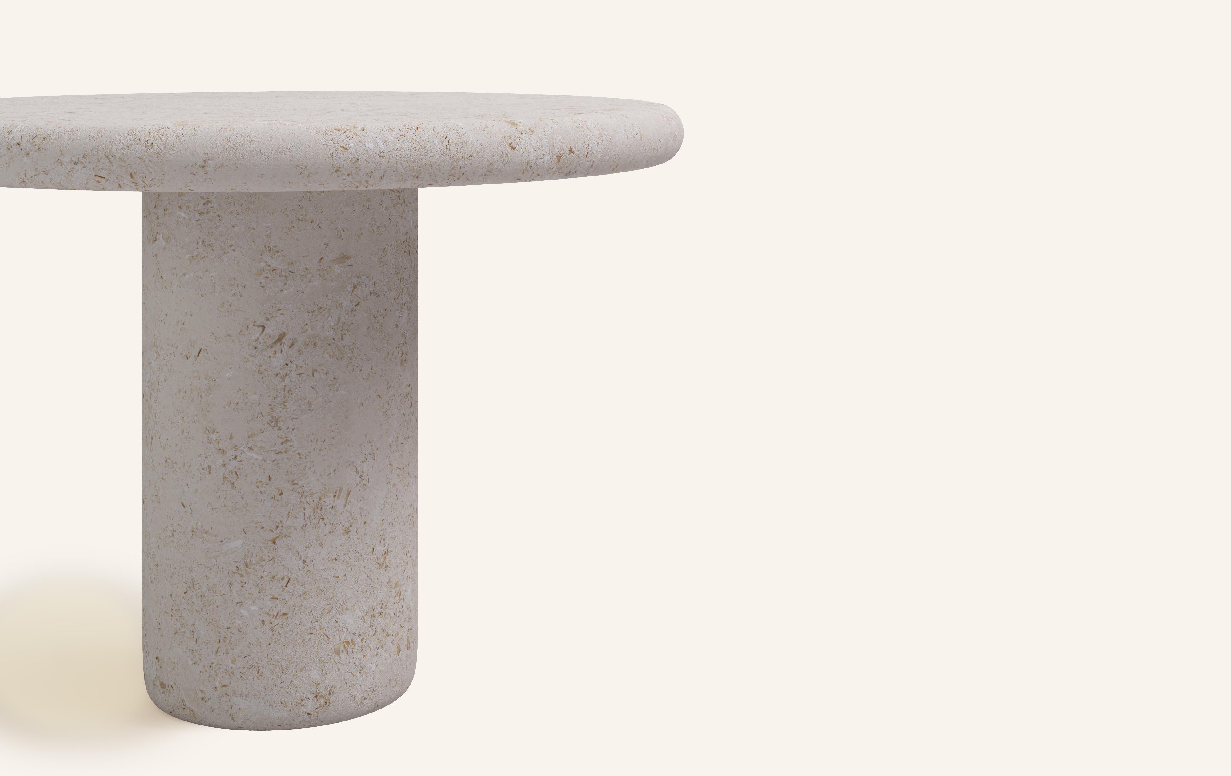 Organic Modern FORM(LA) Luna Round Dining Table 36”L x 36”W x 30”H Limestone Oceano For Sale