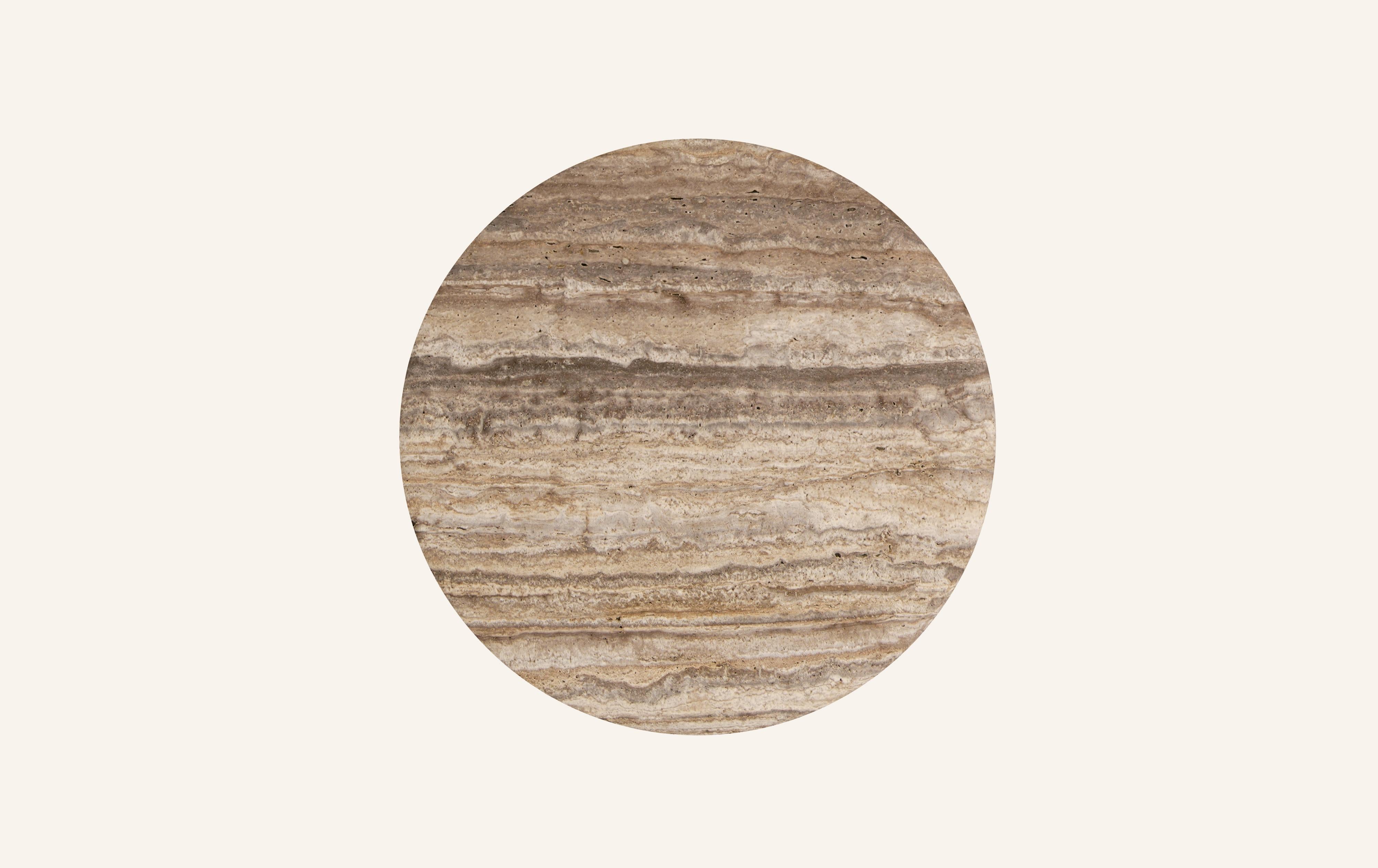 American FORM(LA) Luna Round Dining Table 36”L x 36”W x 30”H Travertino Argento VC For Sale