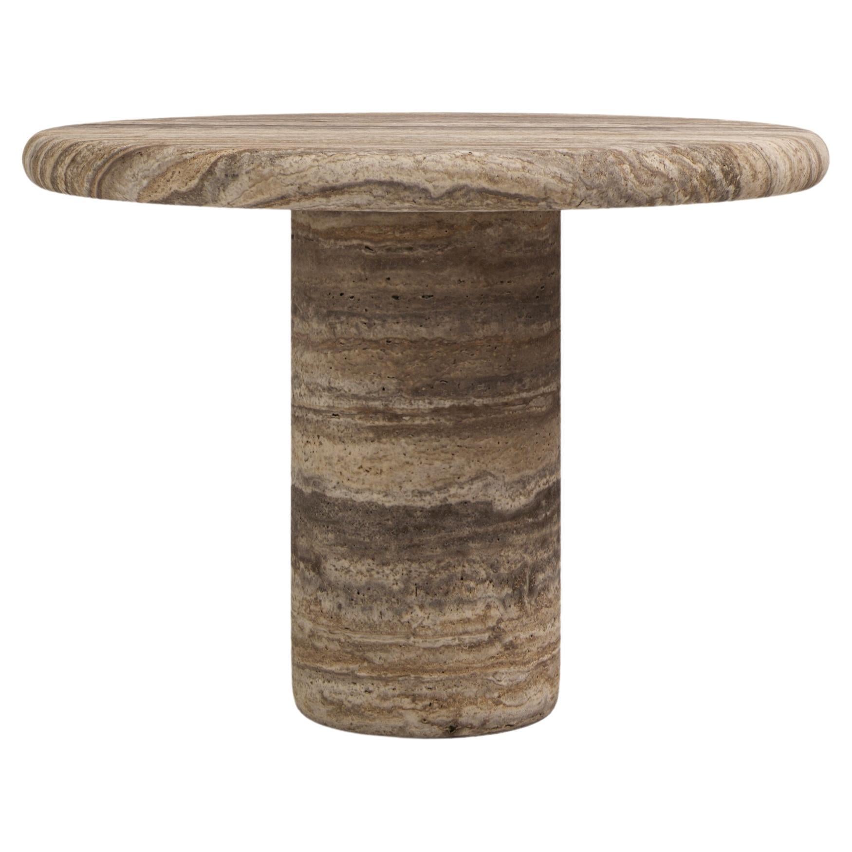FORM(LA) Luna Round Dining Table 36”L x 36”W x 30”H Travertino Argento VC For Sale