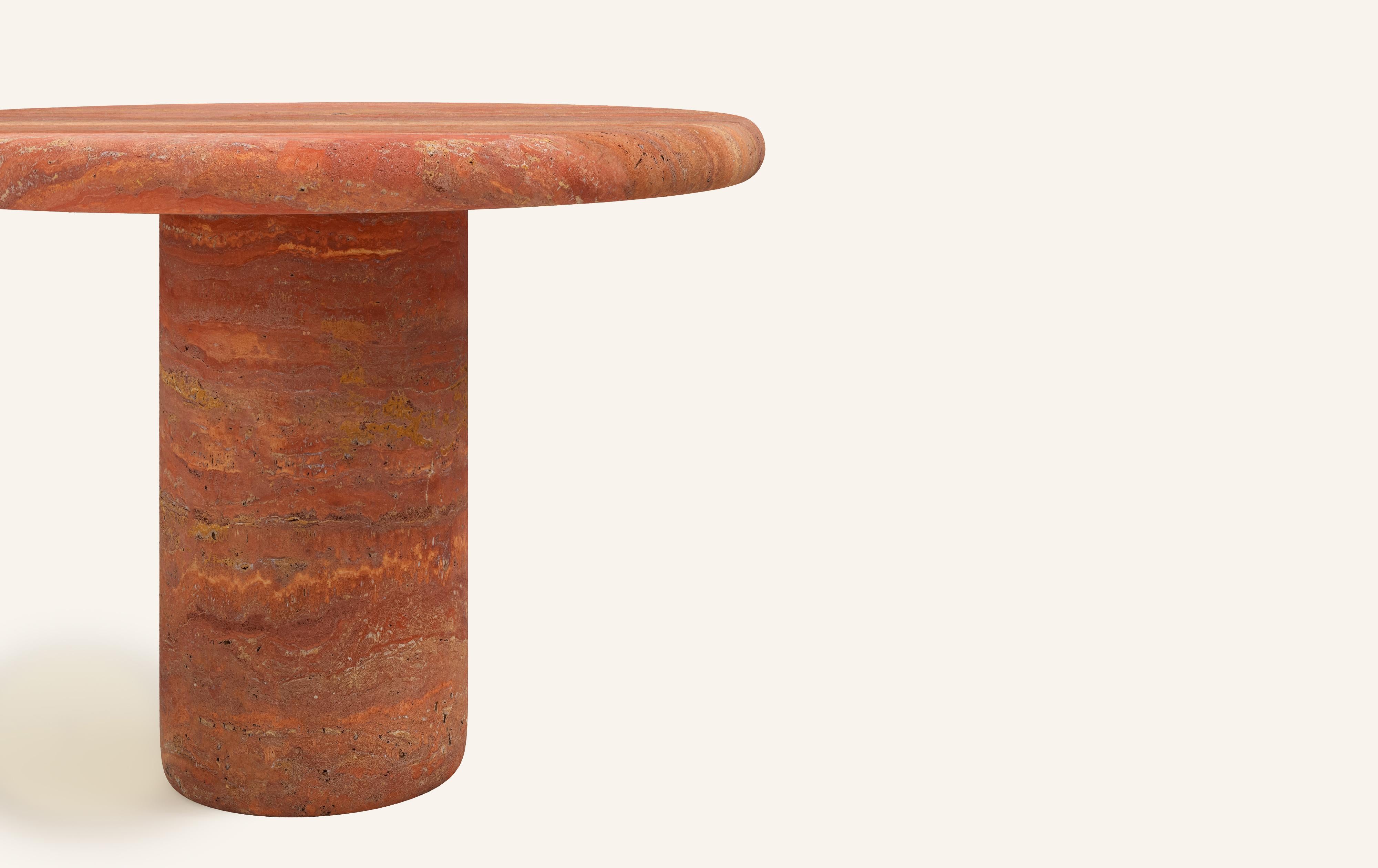Organic Modern FORM(LA) Luna Round Dining Table 36”L x 36”W x 30”H Travertino Rosso VC For Sale