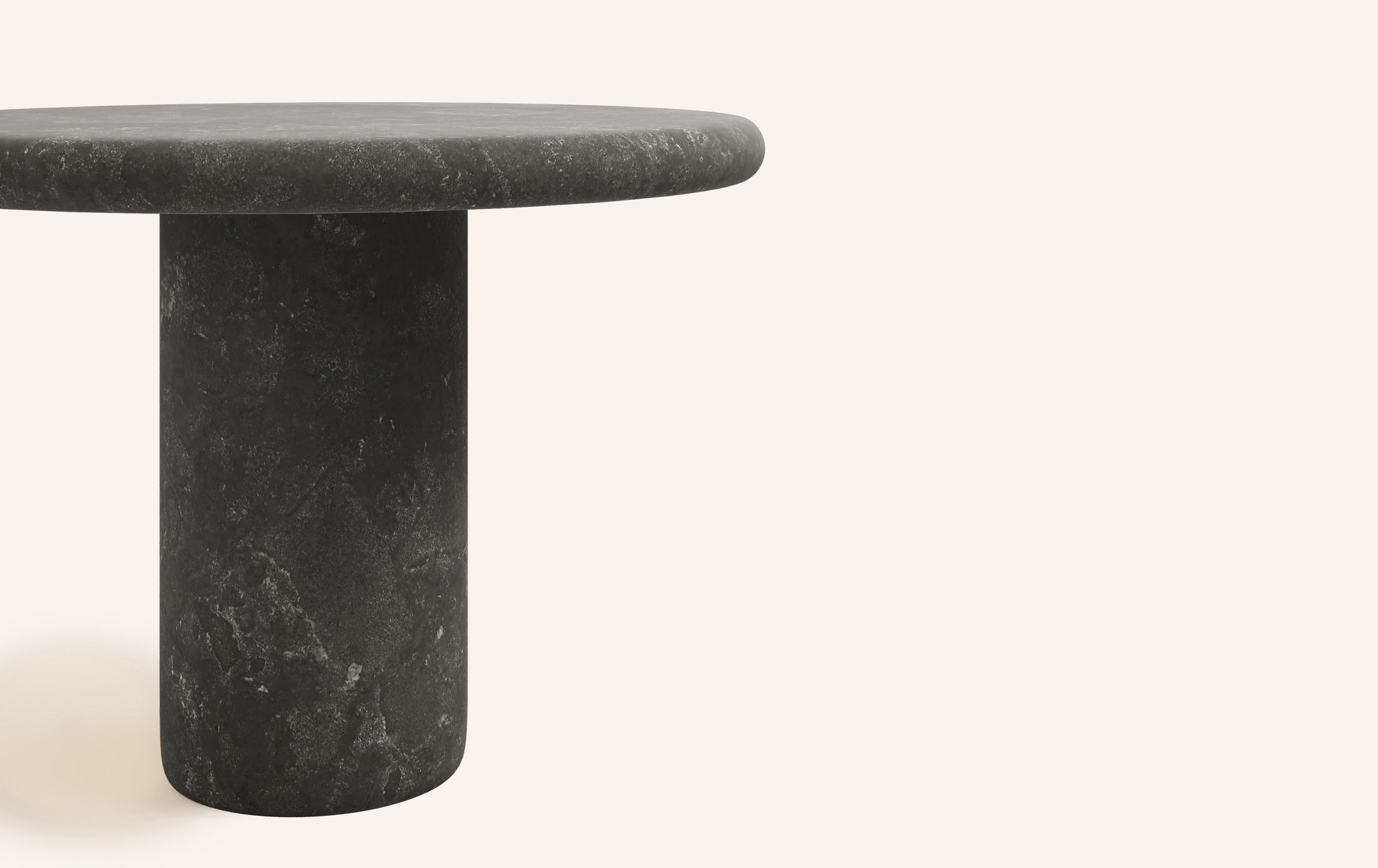 Organic Modern FORM(LA) Luna Round Dining Table 48”L x 48”W x 30”H Nero Petite Granite For Sale