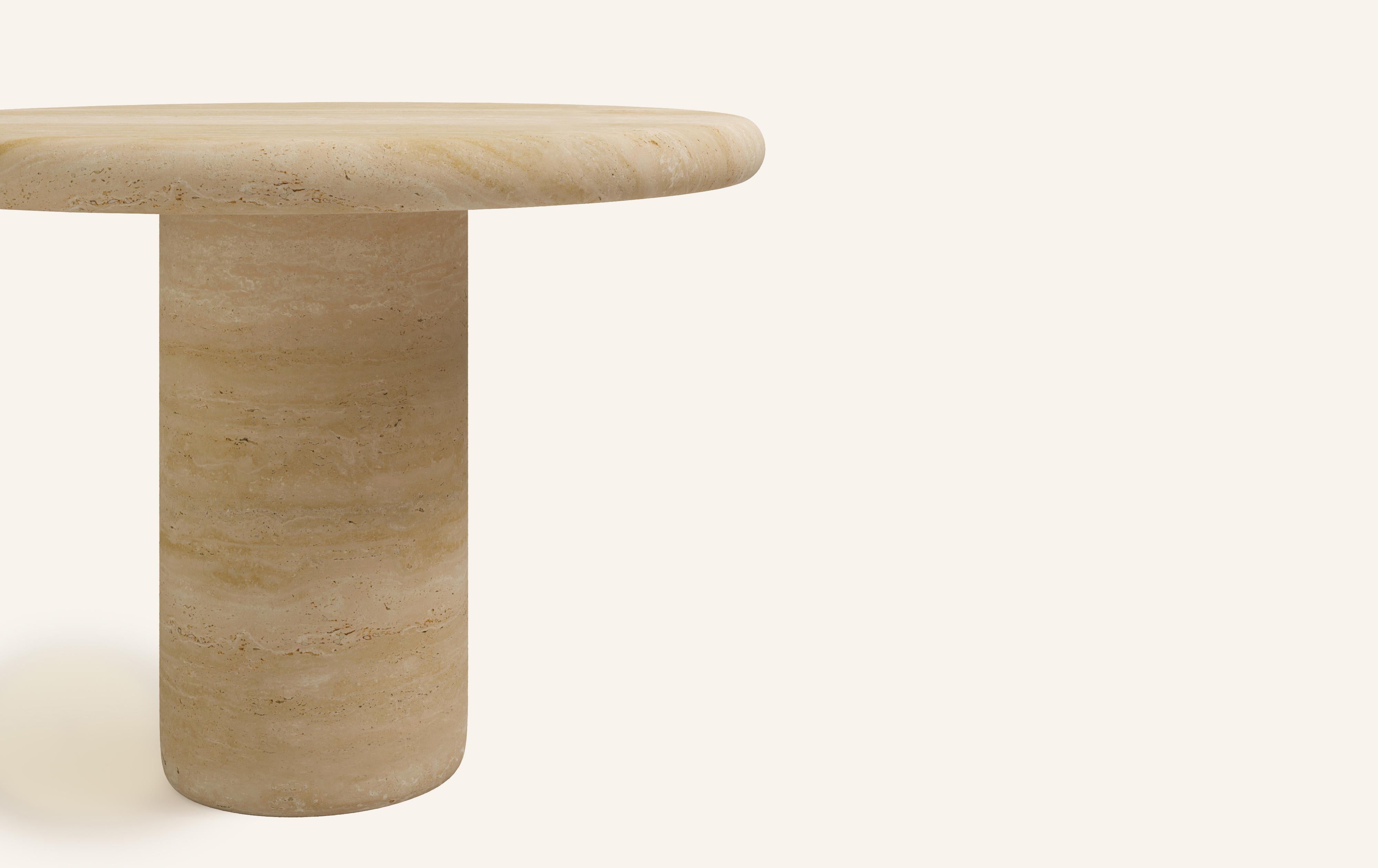 Organic Modern FORM(LA) Luna Round Dining Table 48”L x 48”W x 30”H Travertino Crema VC For Sale
