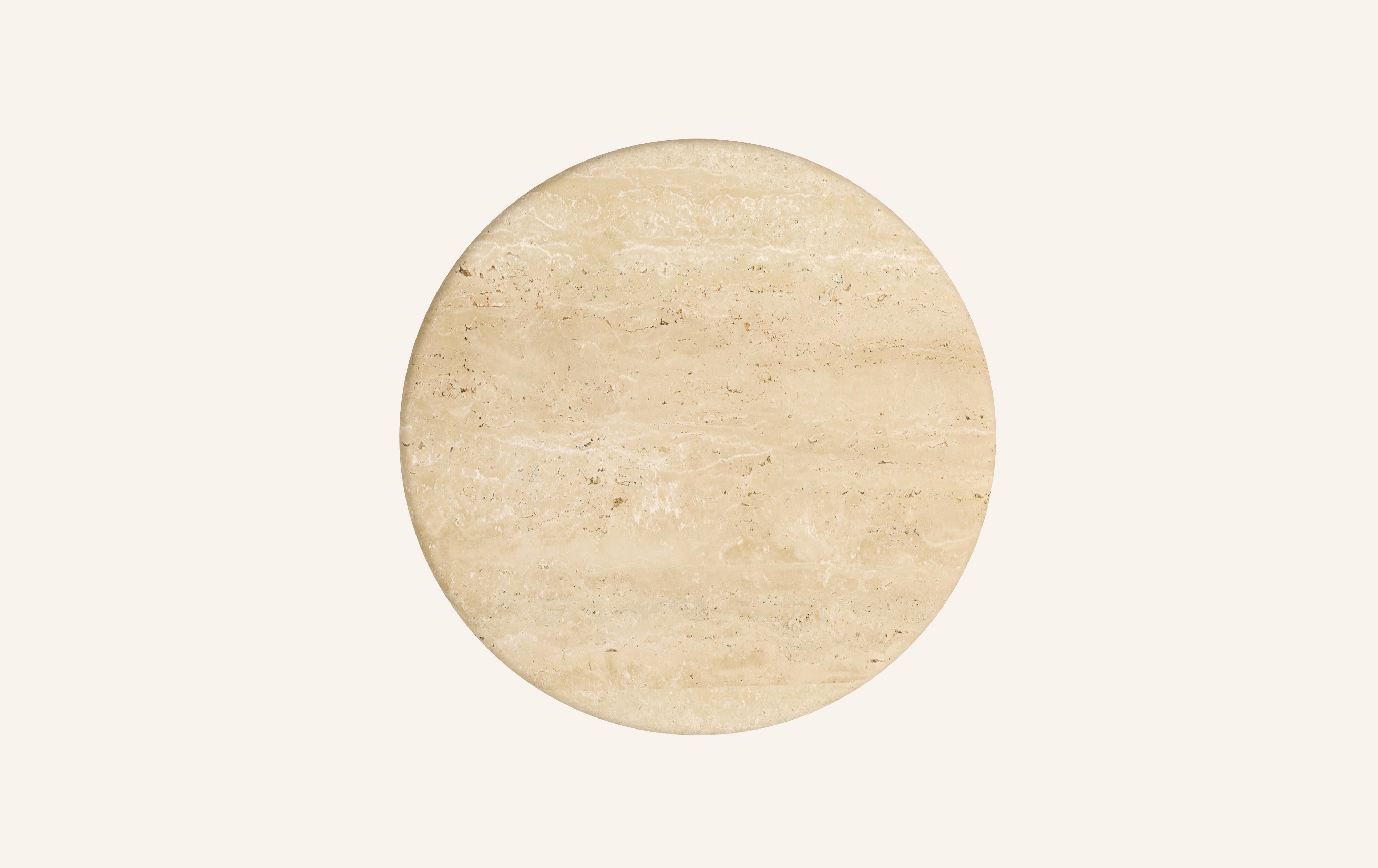 American FORM(LA) Luna Round Dining Table 48”L x 48”W x 30”H Travertino Crema VC For Sale