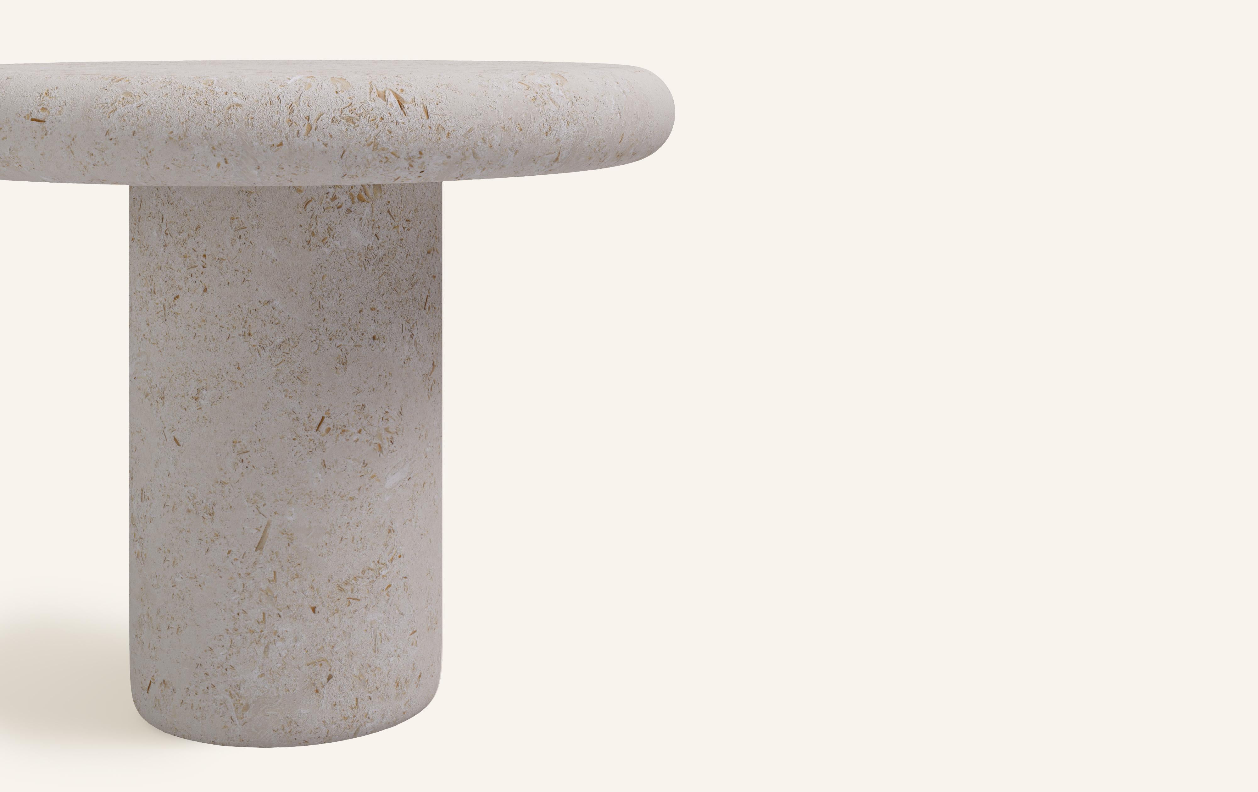 Organic Modern FORM(LA) Luna Round Side Table 24”L x 24”W x 20”H Limestone Oceano For Sale