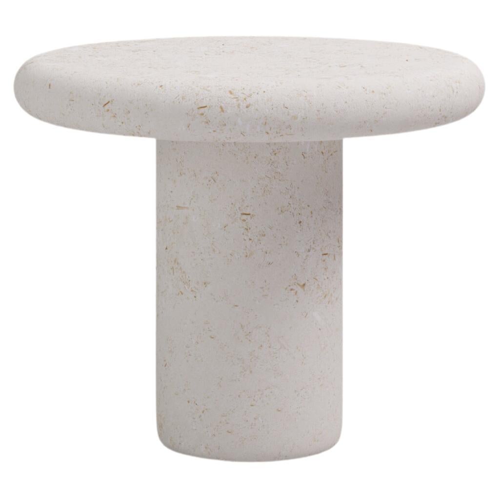 FORM(LA) Luna Round Side Table 24”L x 24”W x 20”H Limestone Oceano For Sale