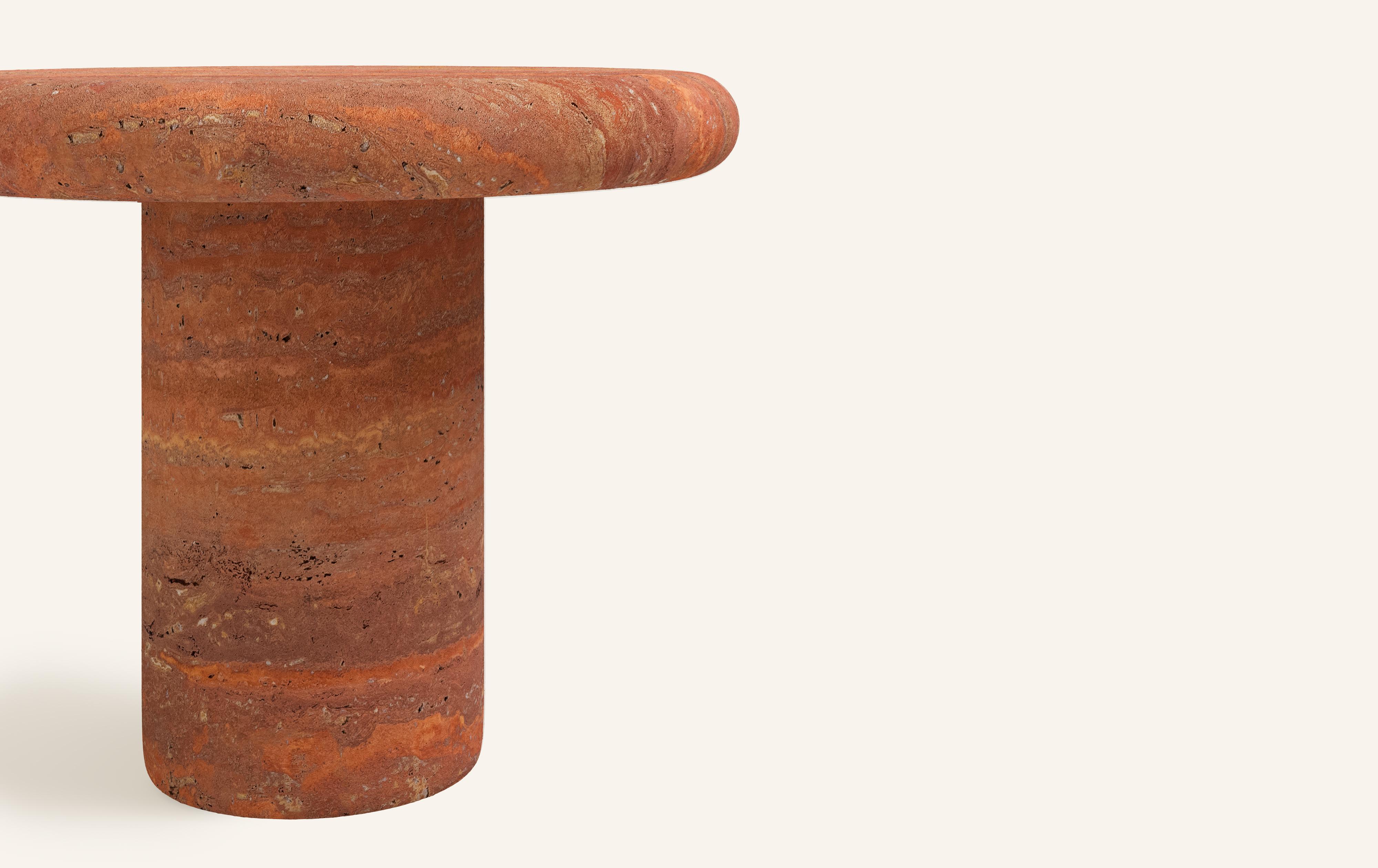 Organic Modern FORM(LA) Luna Round Side Table 24”L x 24”W x 20”H Travertino Rosso VC For Sale