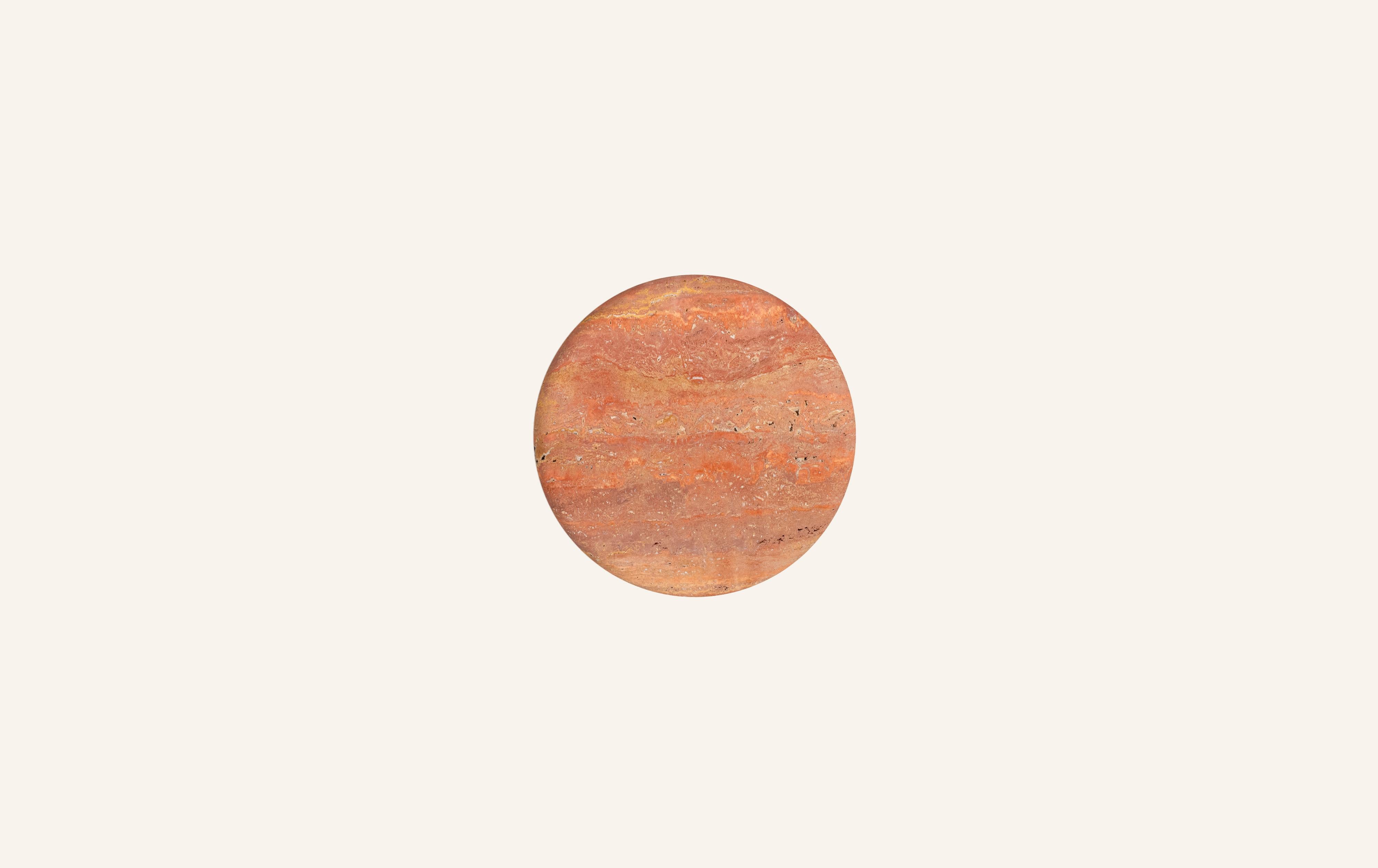 American FORM(LA) Luna Round Side Table 24”L x 24”W x 20”H Travertino Rosso VC For Sale