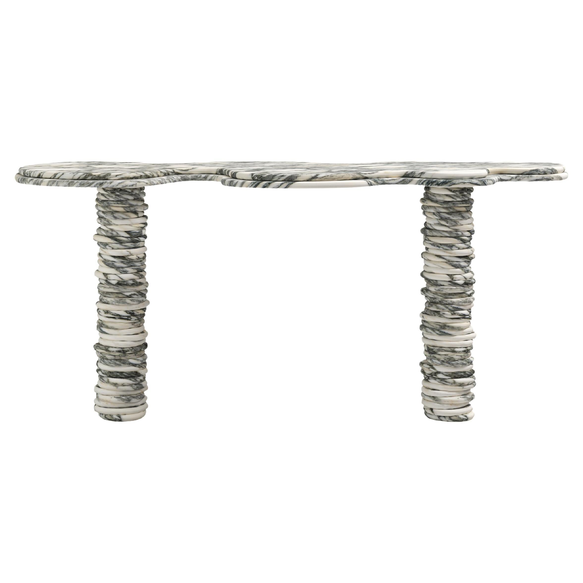 FORM(LA) Onda Console Table 60”L x 18”W x 29”H Arabescato Corchia Marble For Sale