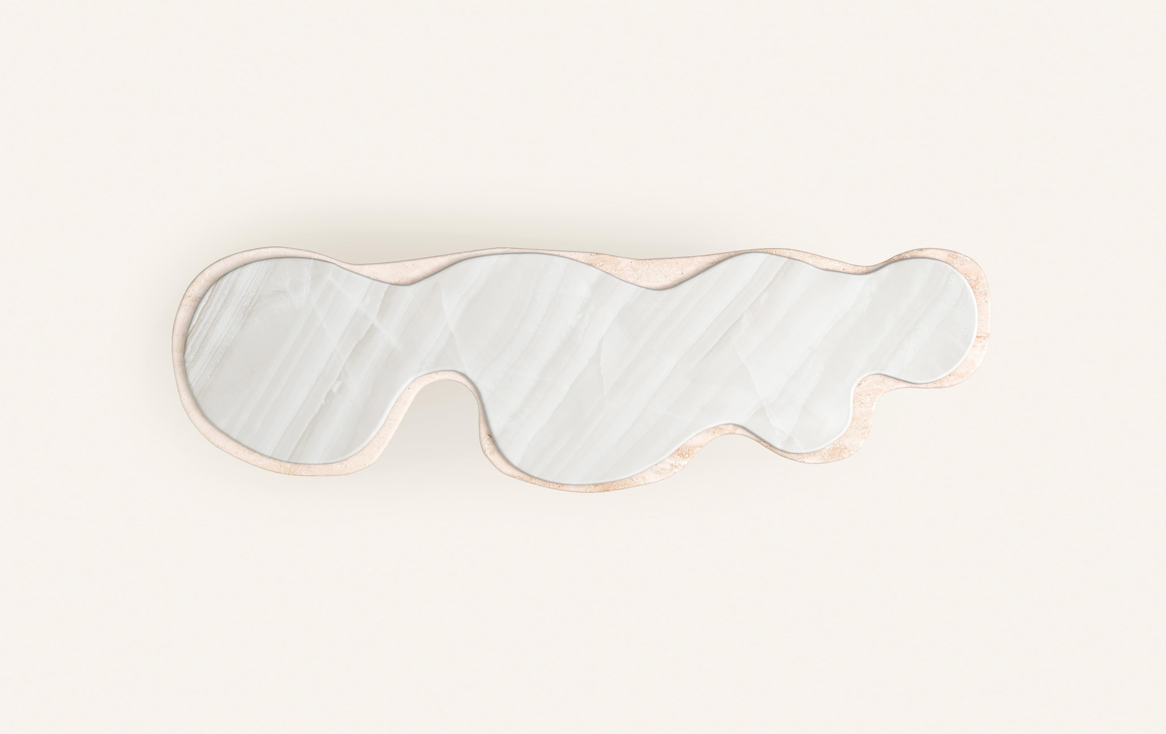 American FORM(LA) Onda Console Table 60”L x 18”W x 29”H Onyx & Travertino Navona VC For Sale