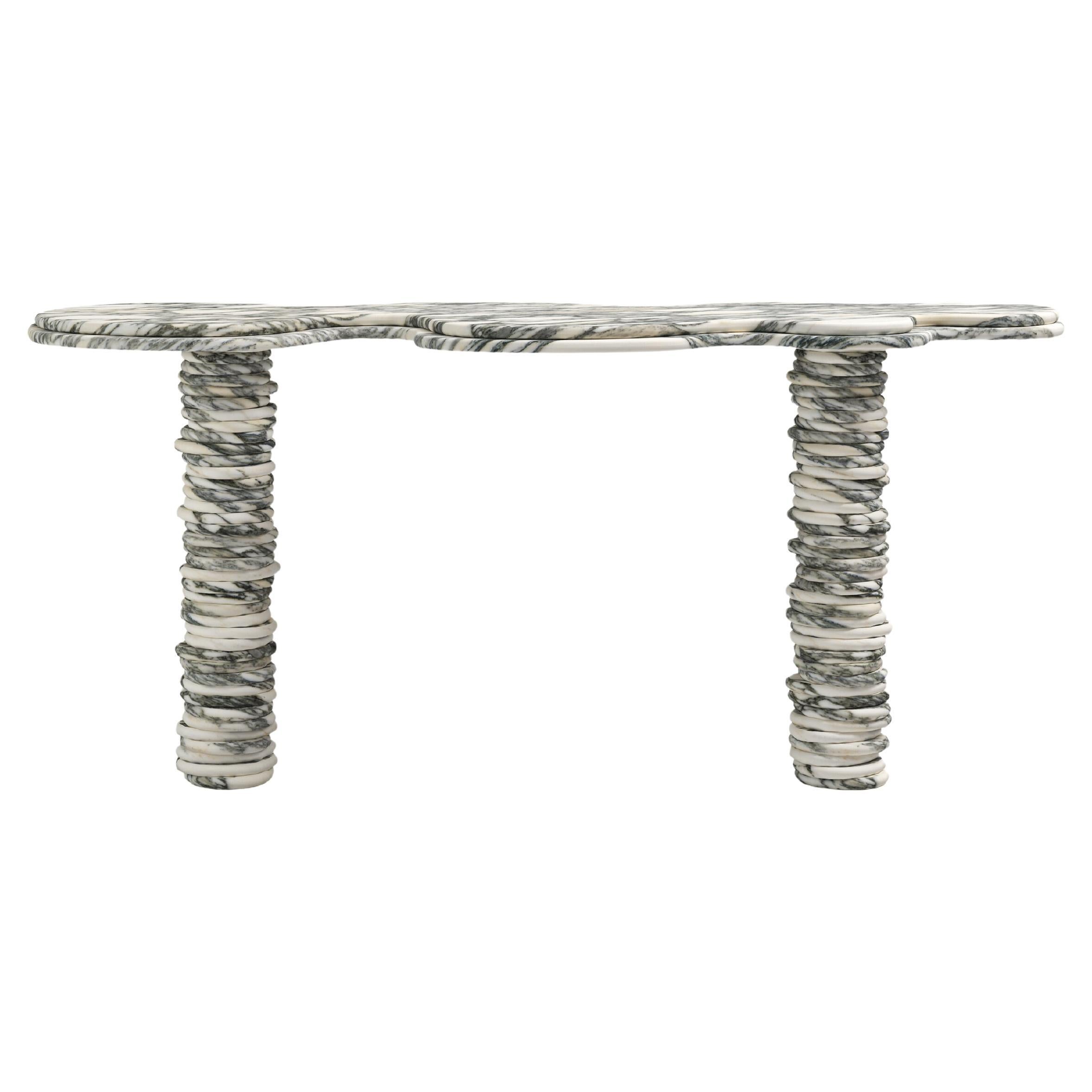 Forme Onda, table de 72 L x 21 W x 29 H cm en marbre Arabescato Corchia