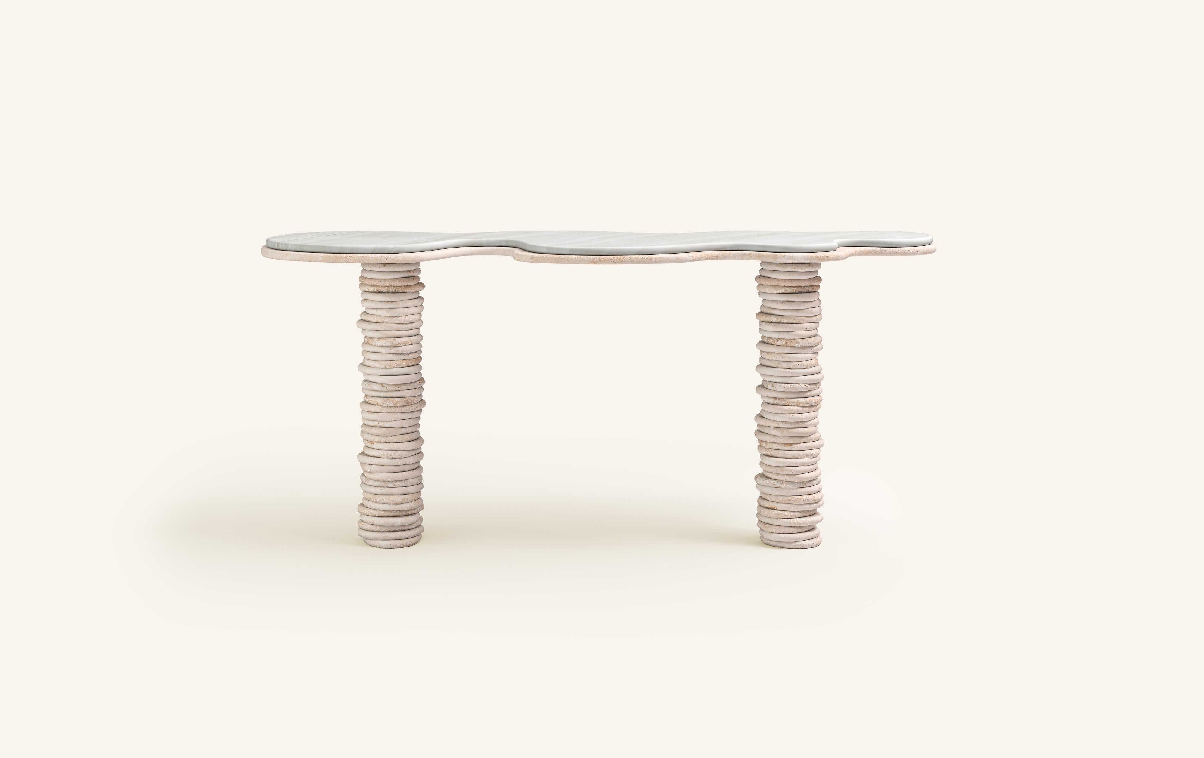 'ONDA', ITALIAN FOR 'WAVE', HAS INSPIRED A FREEFORM ORGANIC BODY, HEROING A COMPLEX AND TEXTURED COLLECTION. COMPRISING SIDE TABLES FOR LAYERING, COFFEE TABLES AND DINING TABLES.

DIMENSIONS:
72”L x 21”W x 29-3/4”H: 
- 1.5