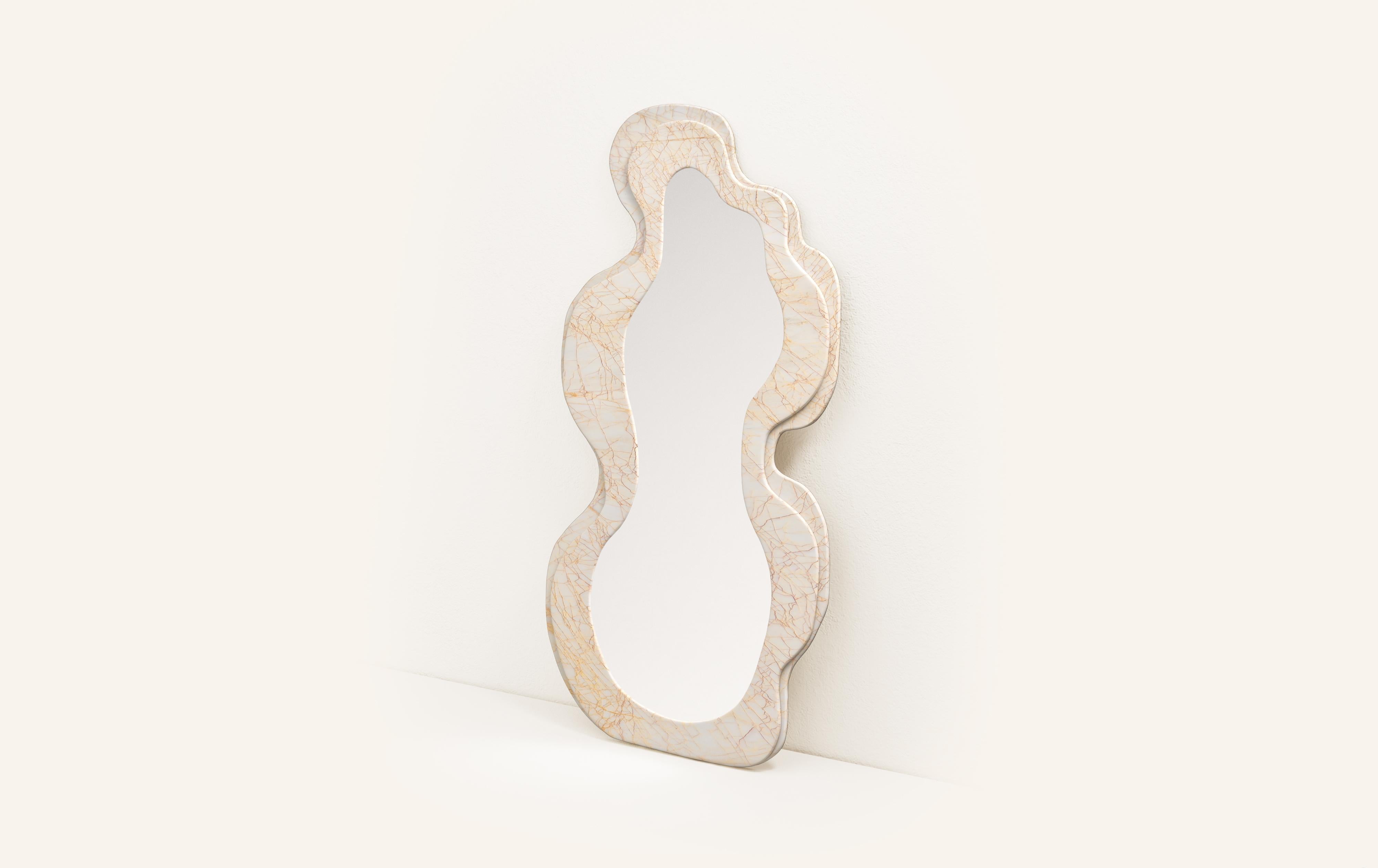 Organic Modern FORM(LA) Onda Floor Mirror 78”H x 42”W x 1.5”D Golden Spider Marble For Sale