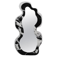 FORM(LA) Onda Floor Mirror 78”H x 42”W x 1.5”D Nero Antique & Carrara Marble