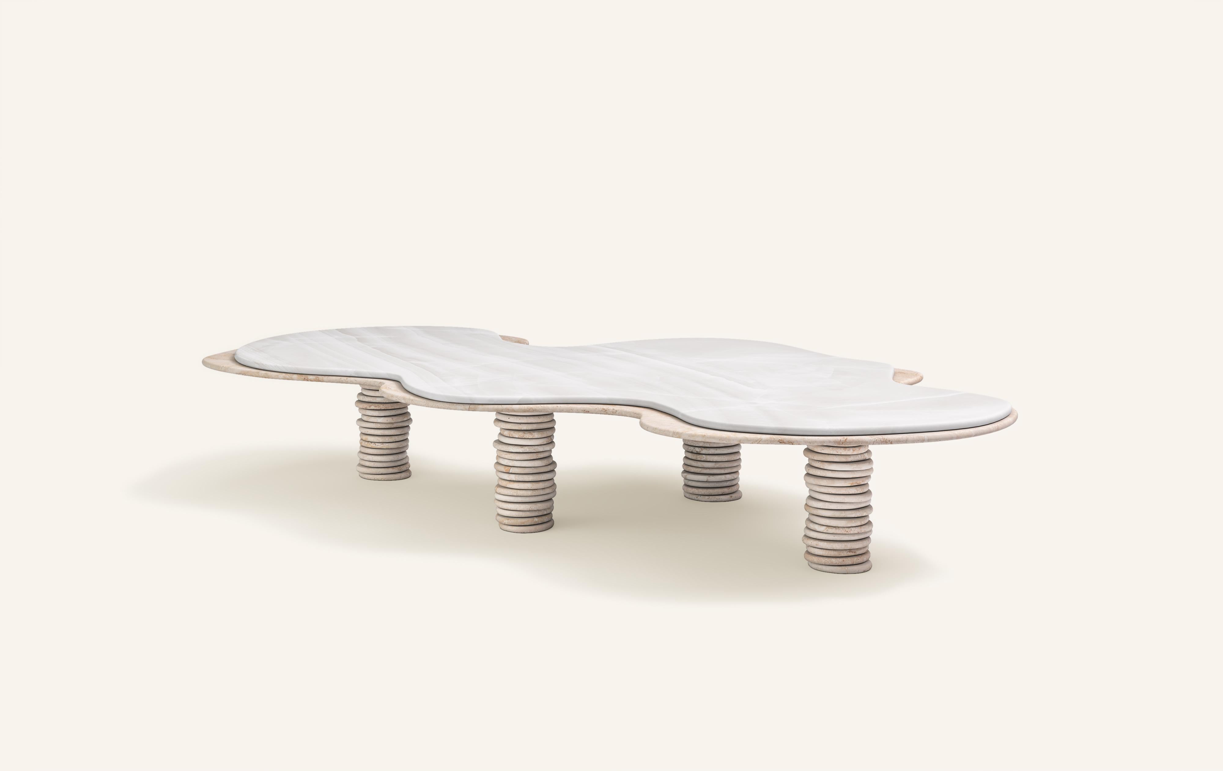 Organic Modern FORM(LA) Onda Freeform Coffee Table 72”L x 39”W x 14”H Onyx & Travertino Navona For Sale