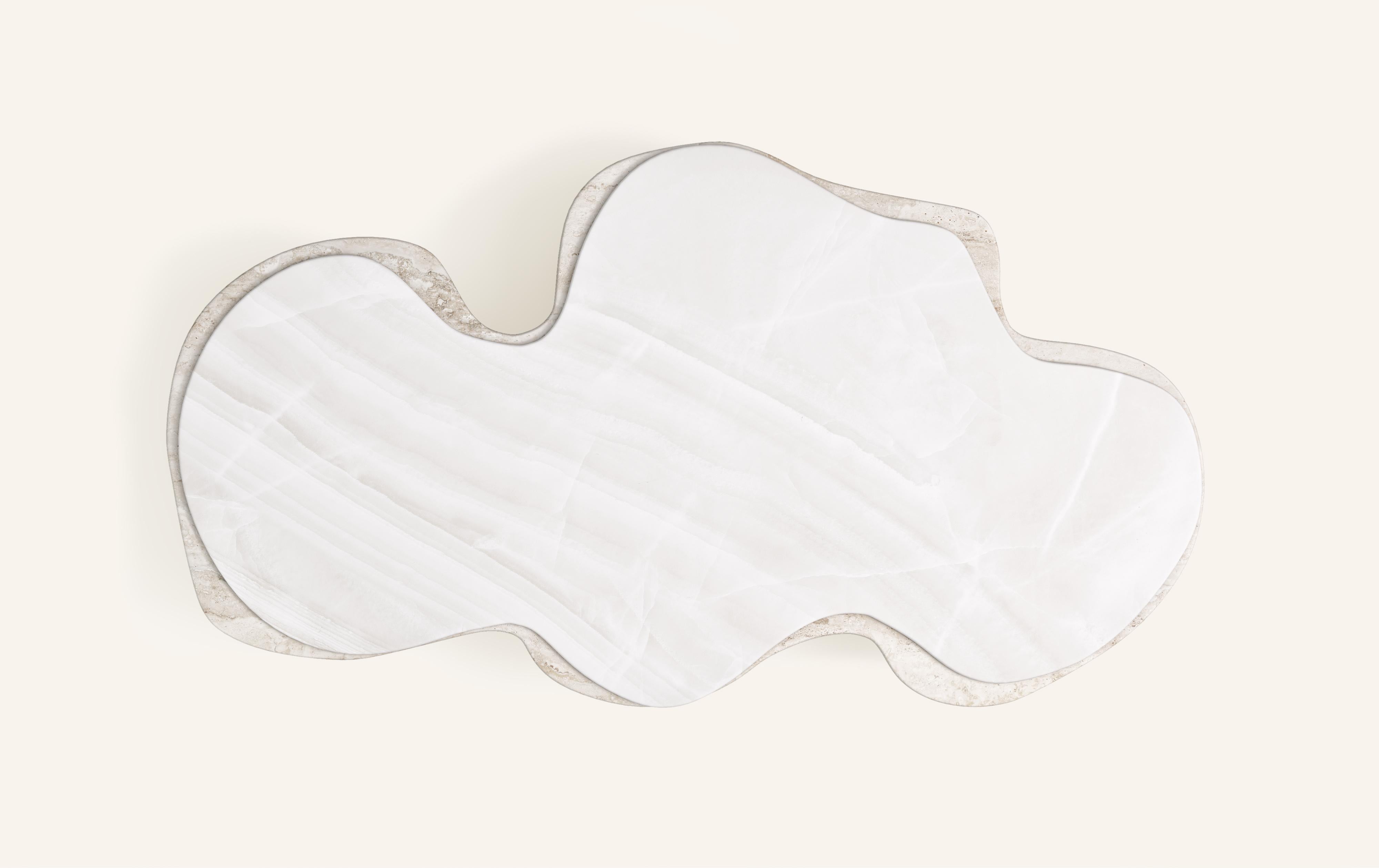 American FORM(LA) Onda Freeform Coffee Table 72”L x 39”W x 14”H Onyx & Travertino Navona For Sale