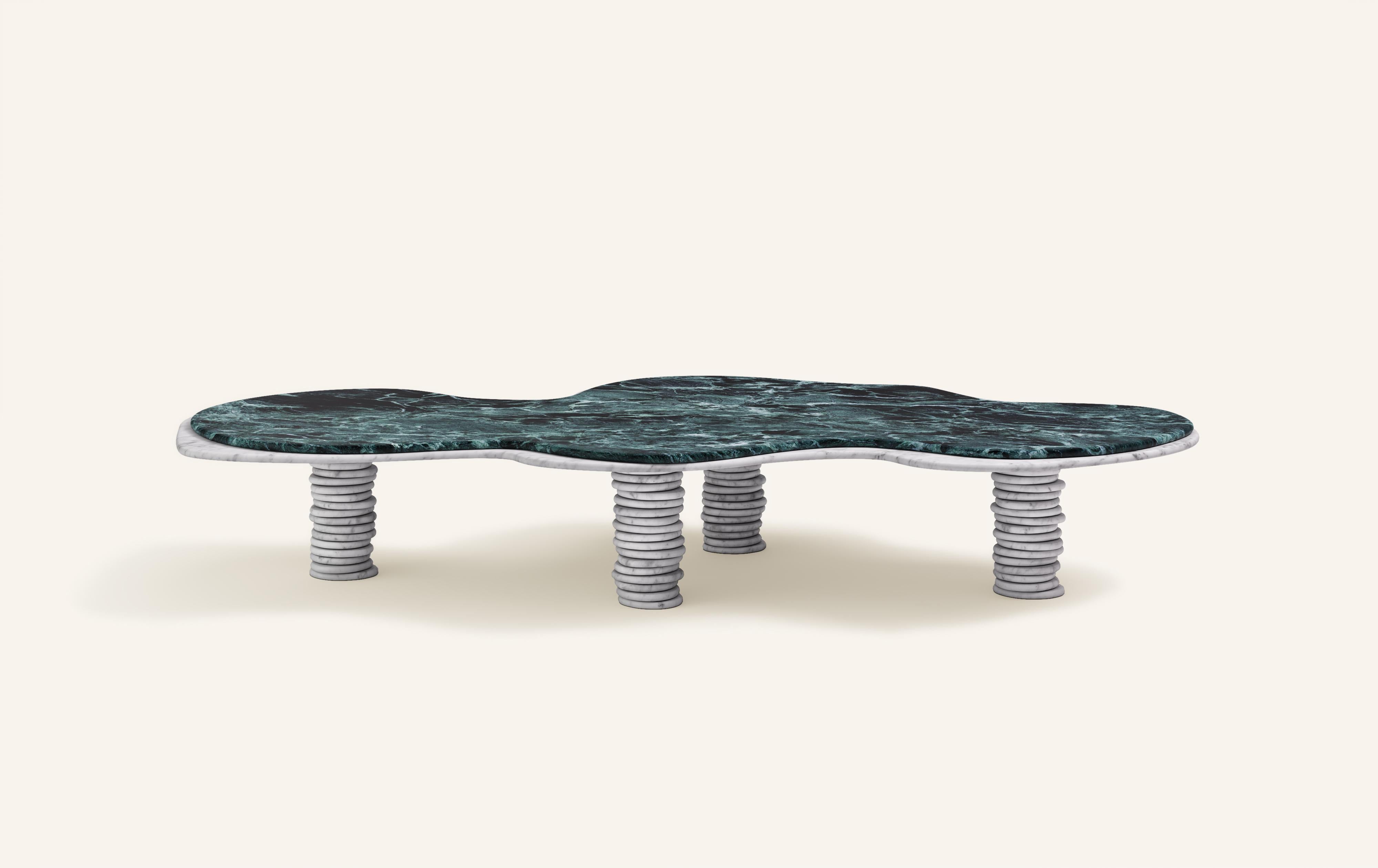 'ONDA', ITALIAN FOR 'WAVE', HAS INSPIRED A FREEFORM ORGANIC BODY, HEROING A COMPLEX AND TEXTURED COLLECTION. COMPRISING SIDE TABLES FOR LAYERING, COFFEE TABLES AND DINING TABLES.

DIMENSIONS:
84”L x 46”W x 14-3/16”H: 
- 1.5