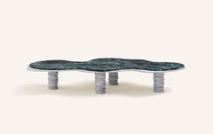 FORM(LA) Onda Freeform Coffee Table 84”L x 46”W x 14” Verde Alpi & Bianco Marble