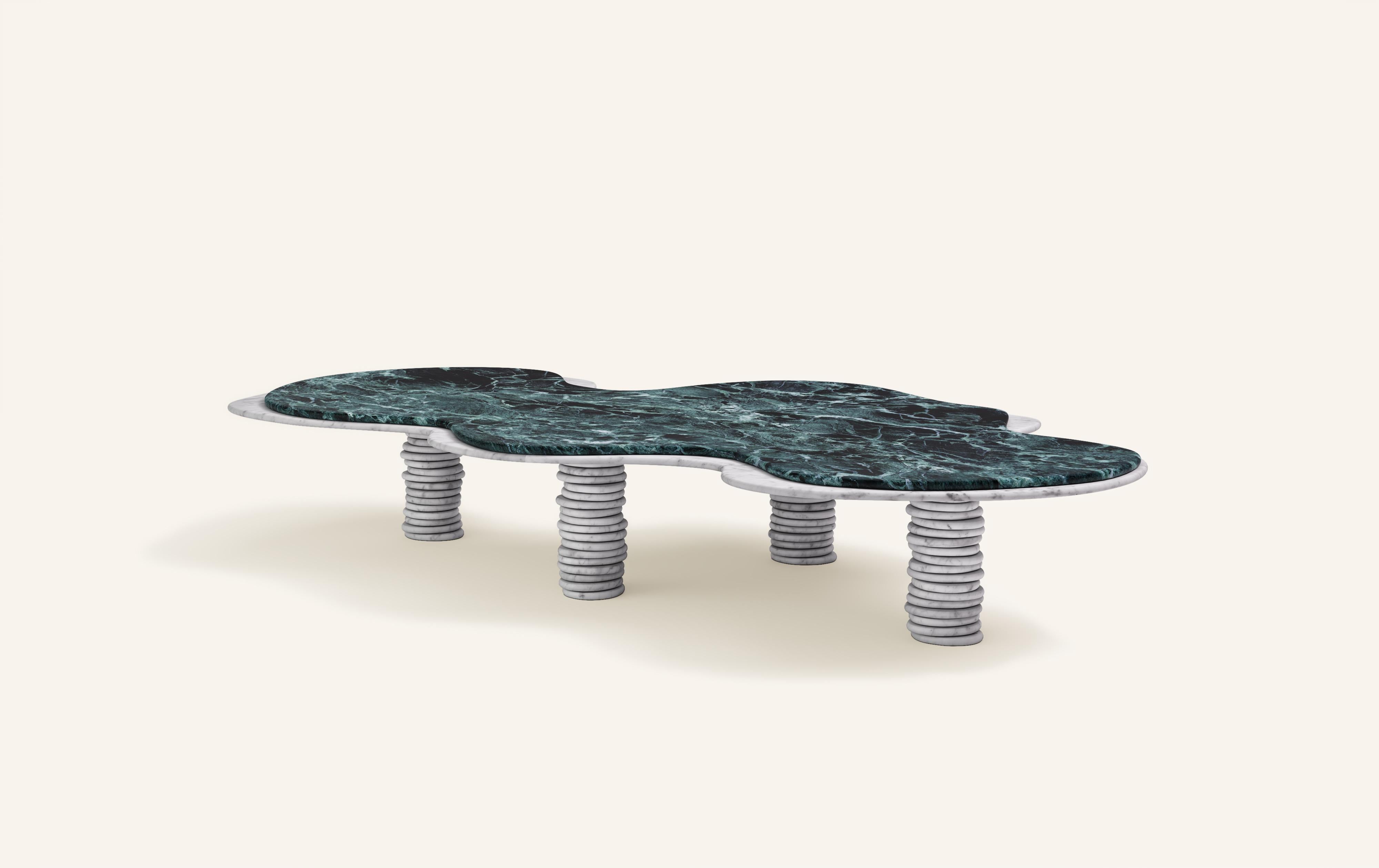 Organic Modern FORM(LA) Onda Freeform Coffee Table 84”L x 46”W x 14” Verde Alpi & Bianco Marble For Sale