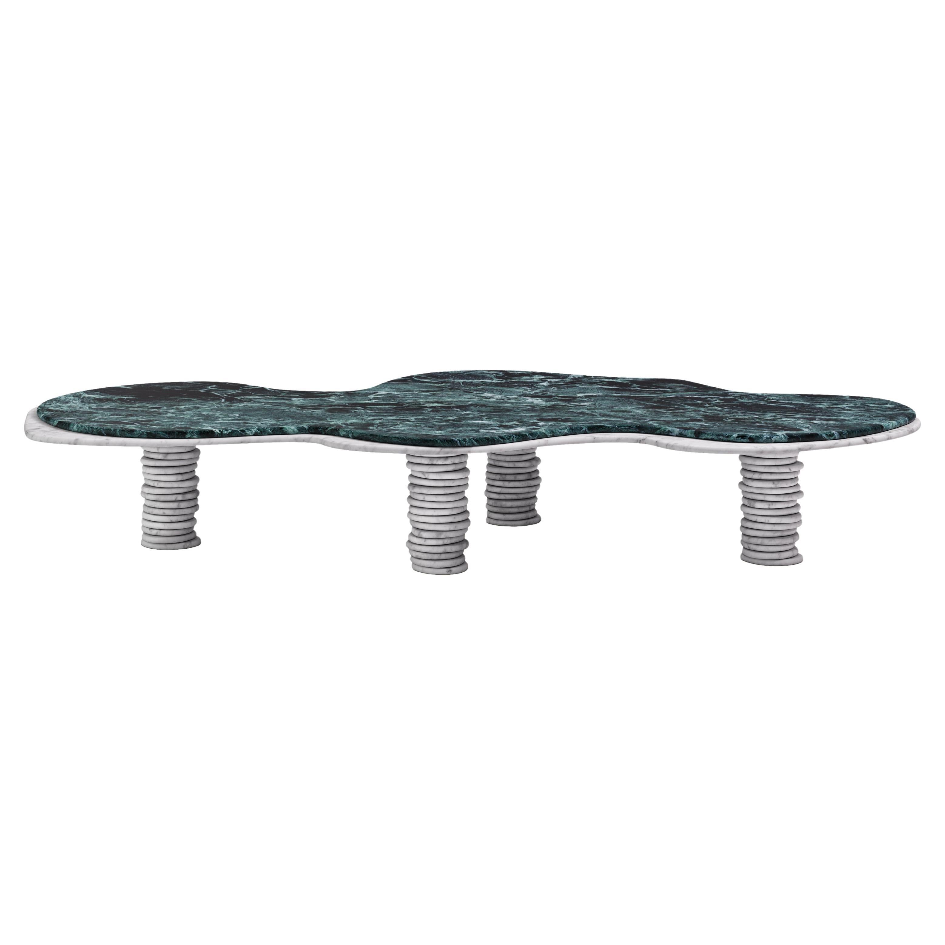 FORM (LA) table basse Onda de forme libre 84L x 46W x 14 Verde Alpi & Bianco Marbre