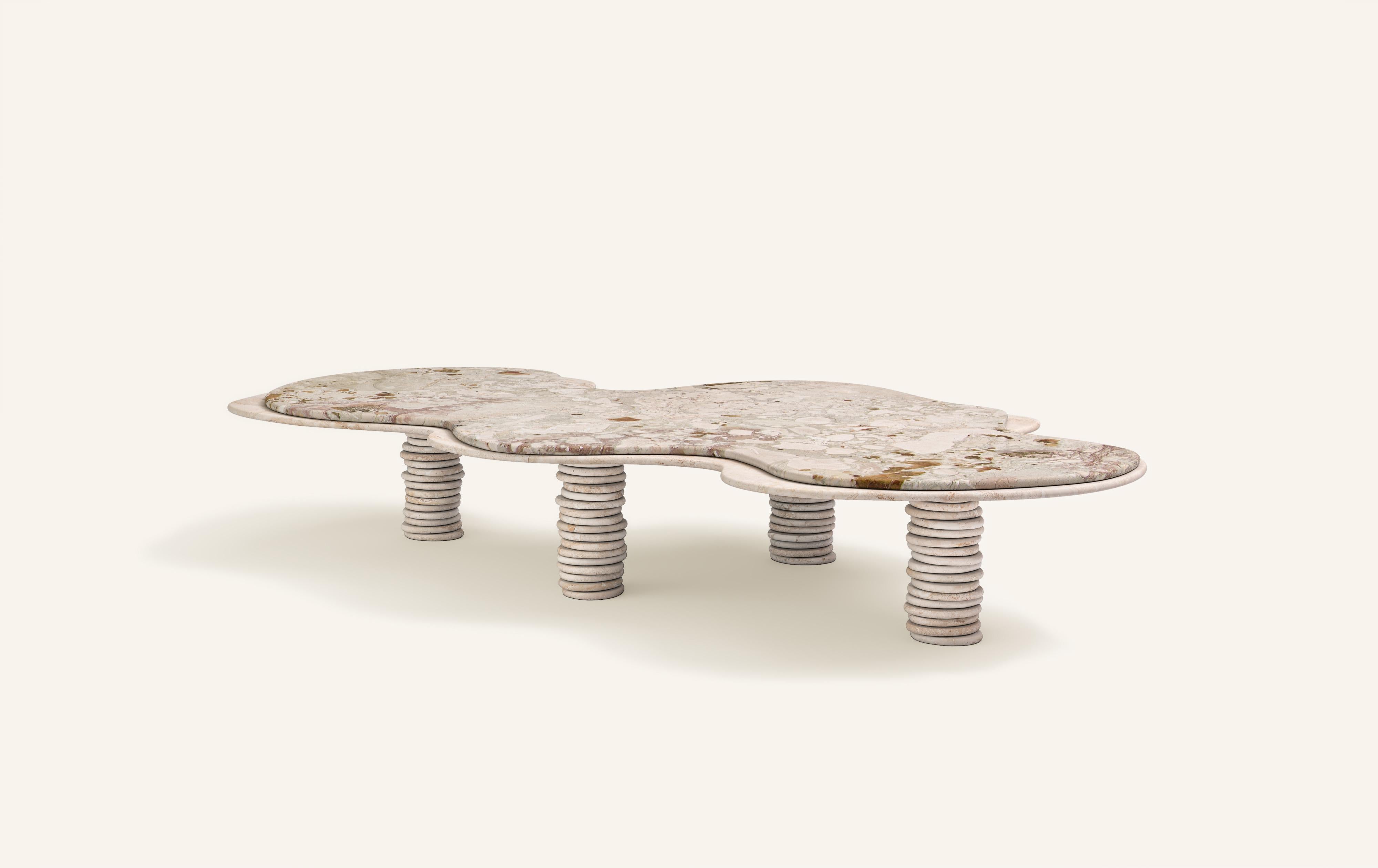 Organic Modern FORM(LA) Onda Freeform Coffee Table 84”L x 46”W x 14”H Breccia & Travertino For Sale