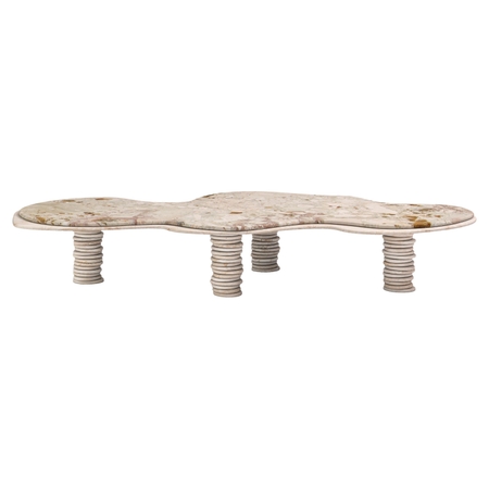 FORM(LA) Onda Freeform Coffee Table 84”L x 46”W x 14”H Breccia & Travertino
