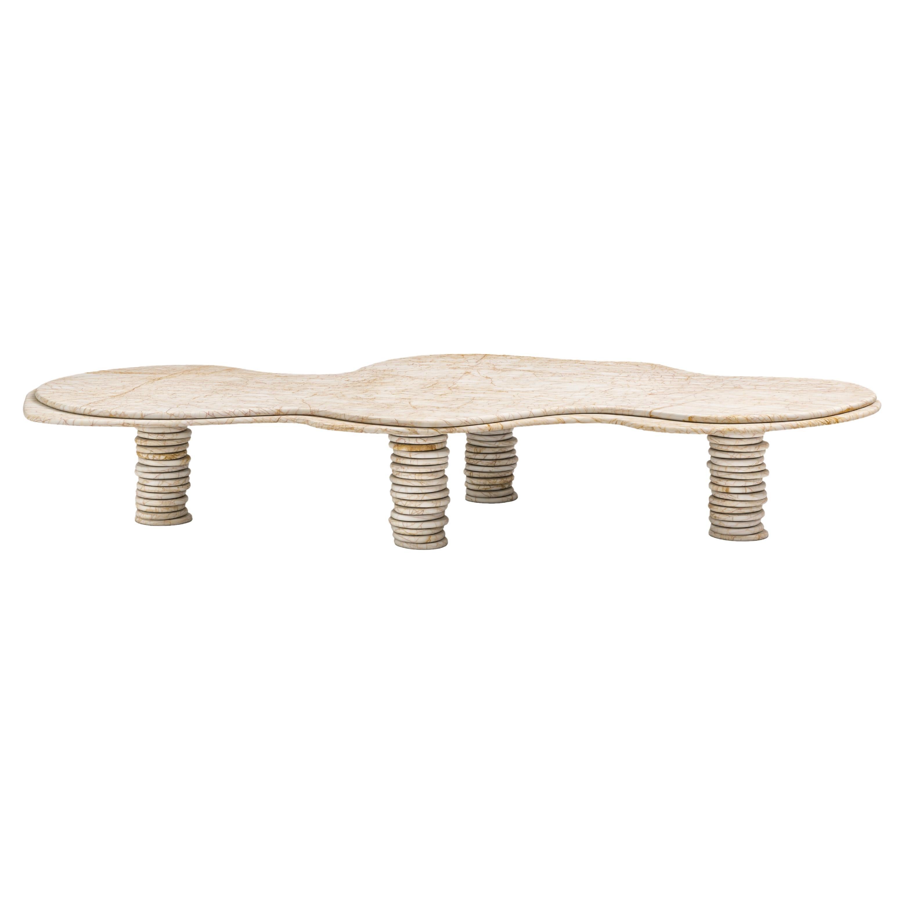 FORM(LA) Onda Freeform Coffee Table 84”L x 46”W x 14”H Golden Spider Marble For Sale