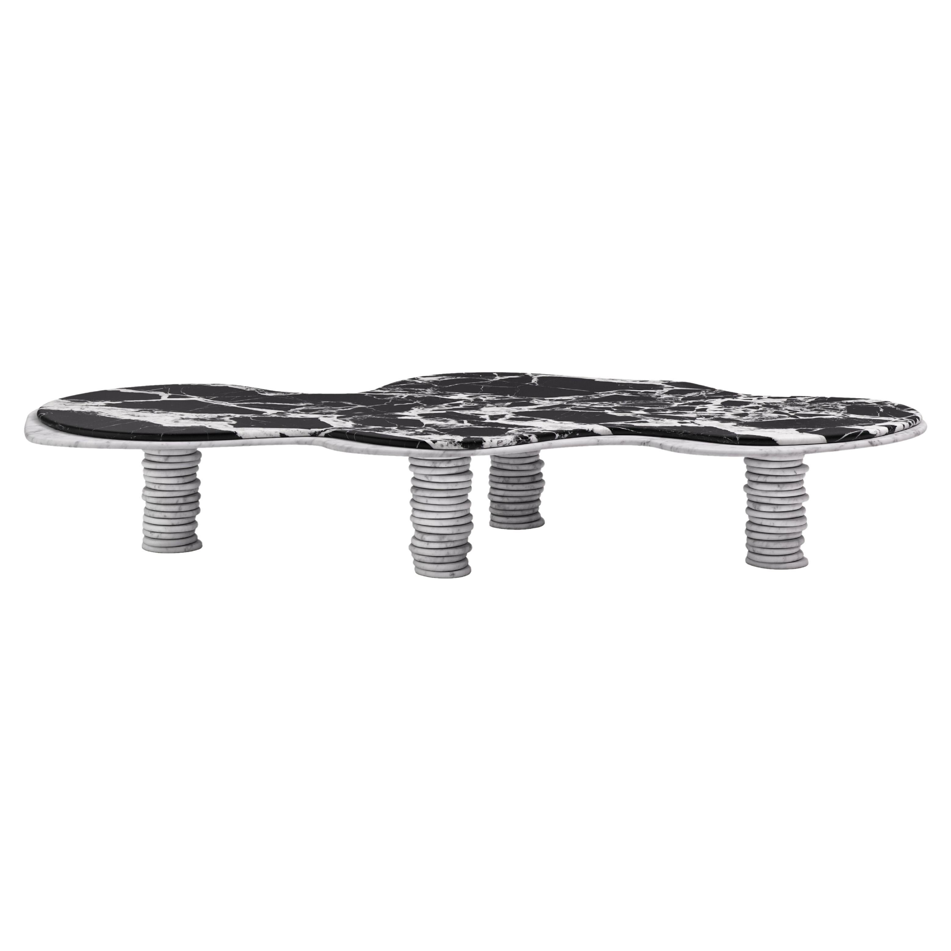 FORM (LA) table basse Onda de forme libre 84L x 46W x 14H en marbre Nero & Bianco