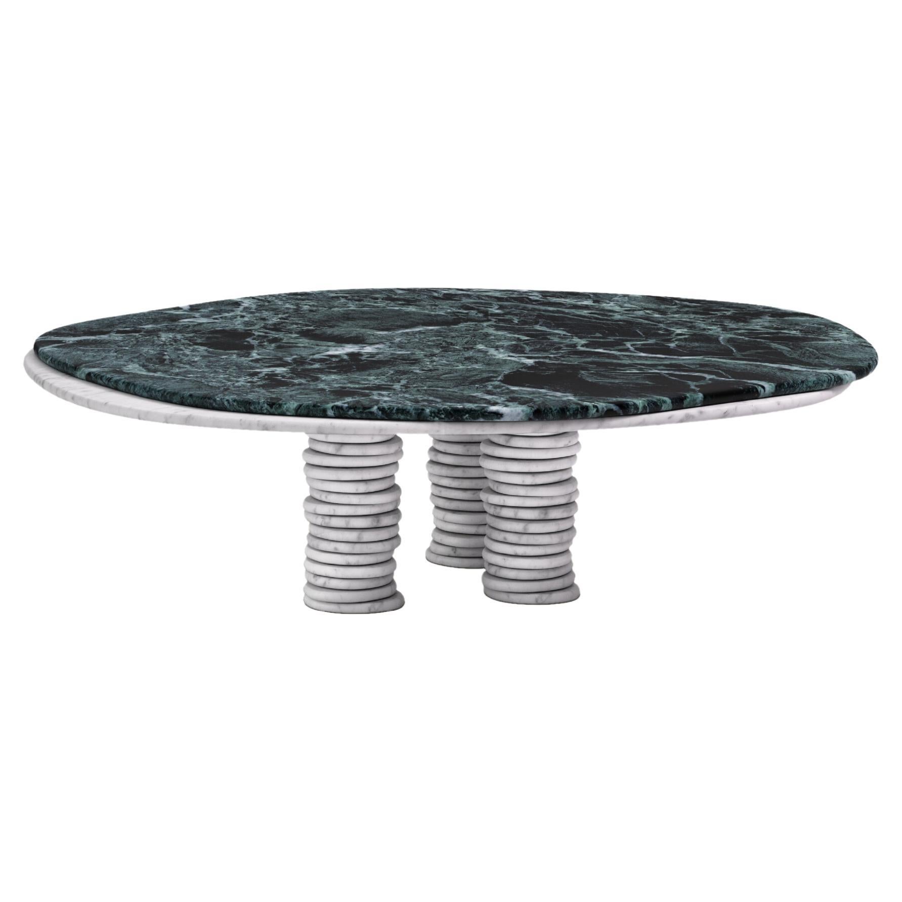 FORM(LA) Onda Round Coffee Table 42"L x 42"W x 14"H Verde Alpi & Carrara Marble