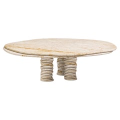 FORM(LA) table basse ronde Onda, 48 po. (L) x 48 po. (L) x 14 po. (H) en marbre araignée doré