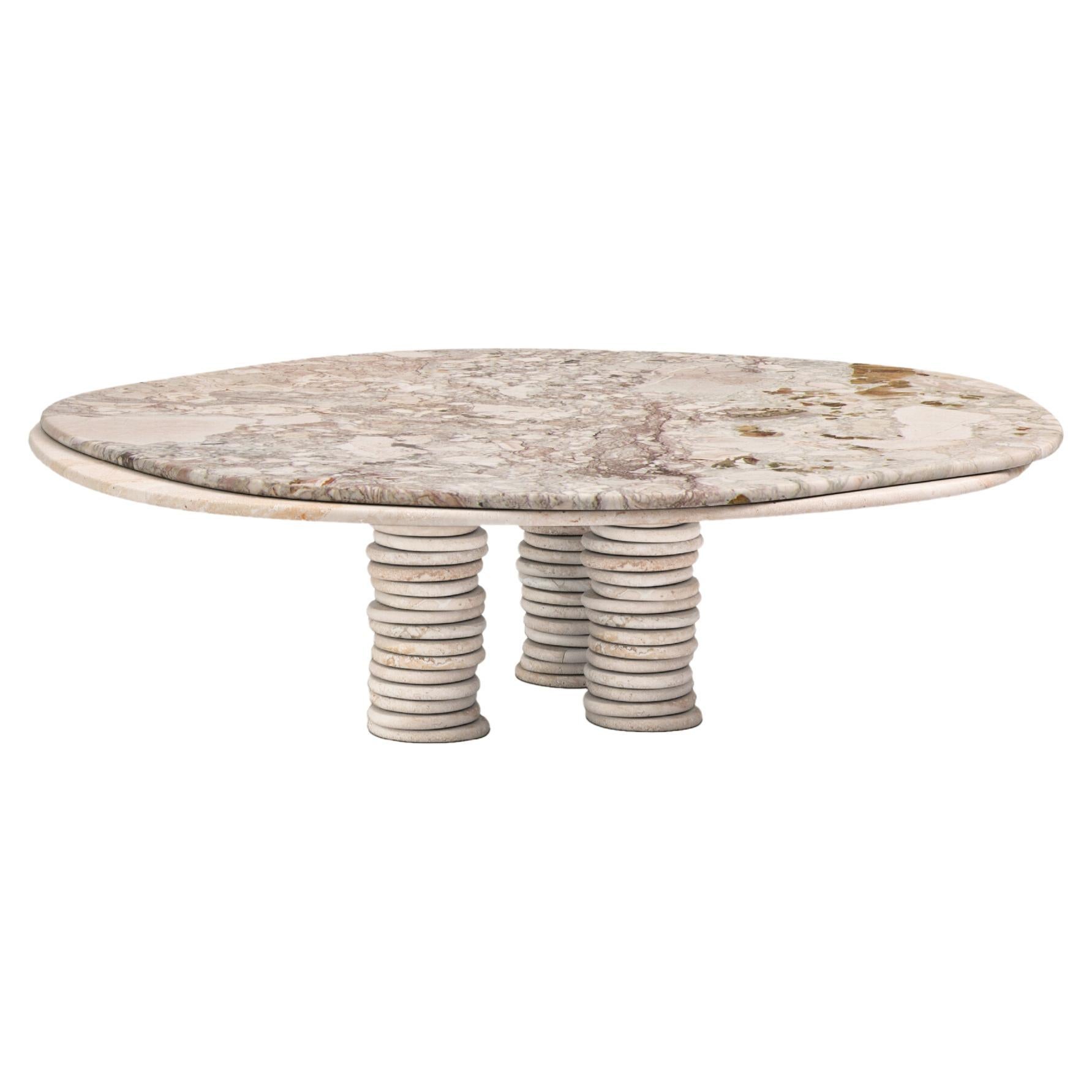 FORM(LA) Onda Round Coffee Table 54"L x 54"W x 14"H Breccia Marble & Travertino