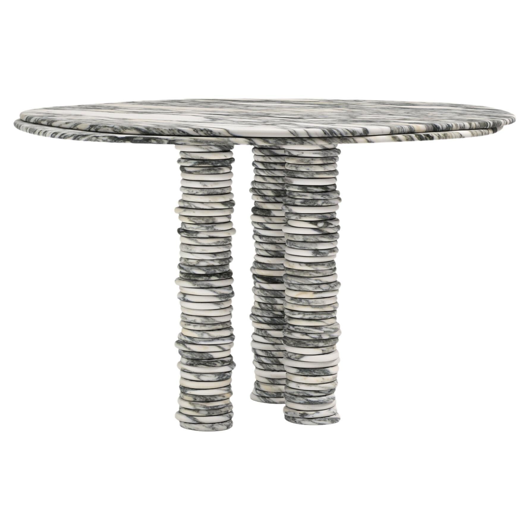 FORM(LA) Onda Round Dining Table 42”L x 42”W x 29”H Arabescato Corchia Marble For Sale