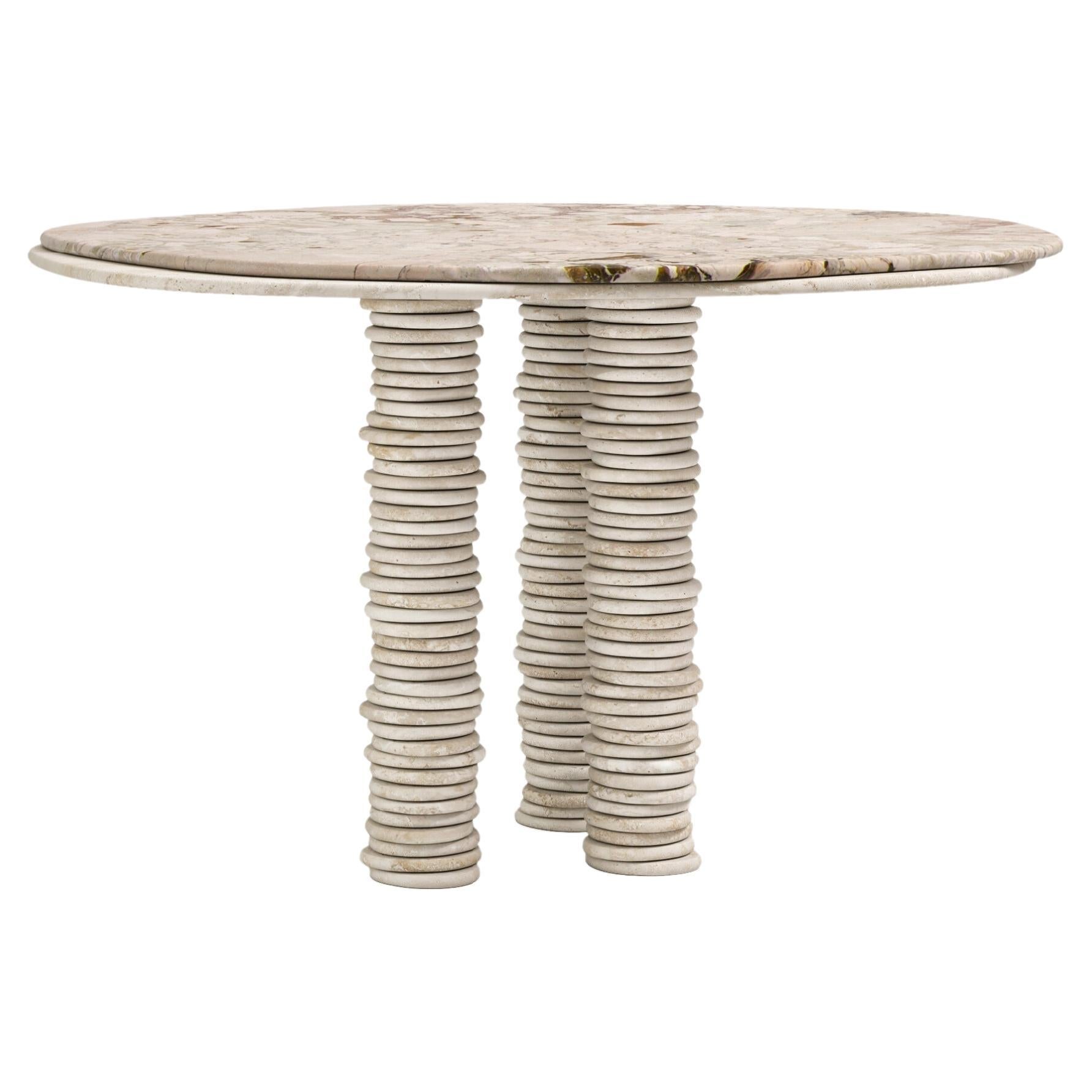 FORM(LA) Onda Round Dining Table 42”L x 42”W x 29”H Breccia & Travertino Navona For Sale