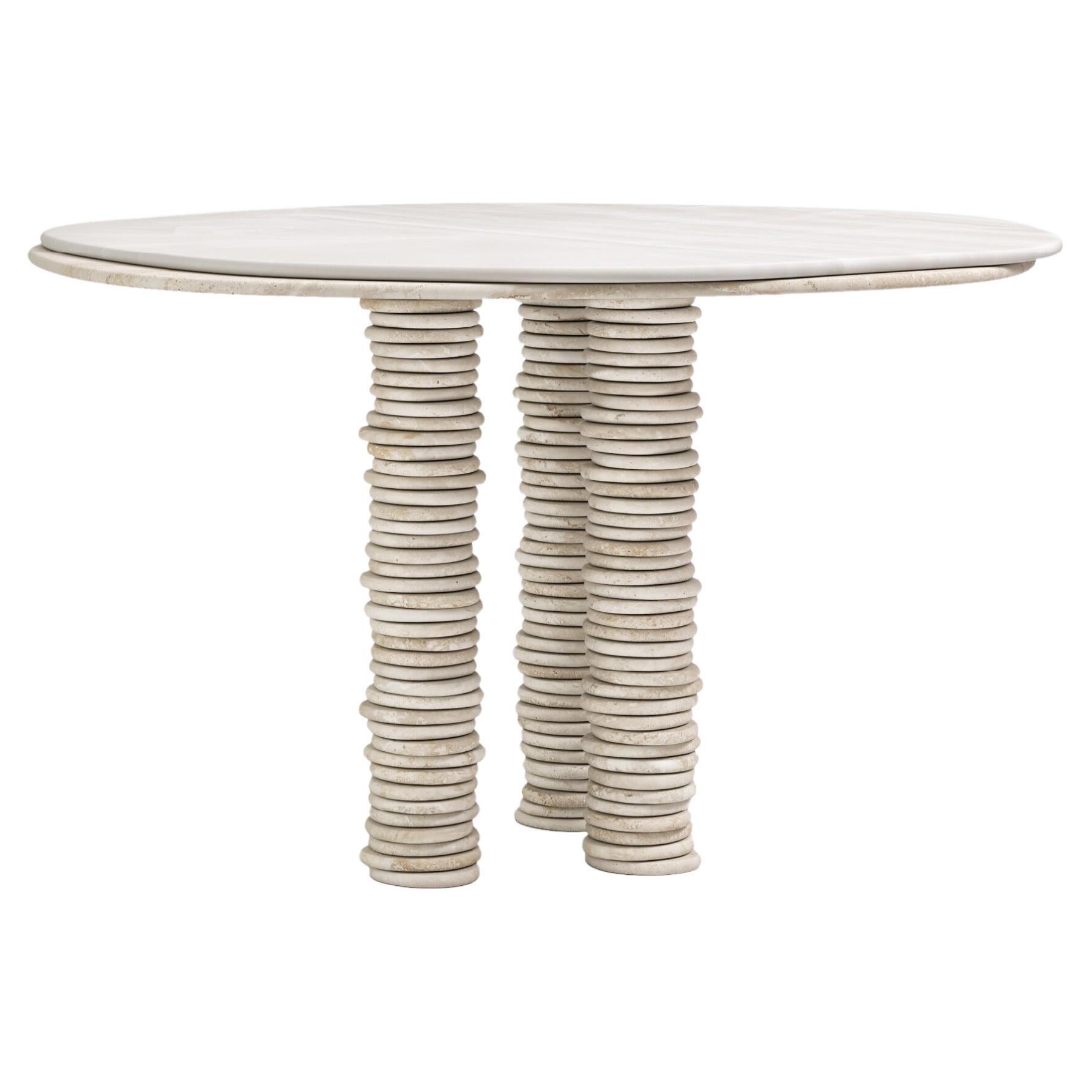 FORM(LA) Onda Round Dining Table 42”L x 42”W x 29”H Onyx & Travertino Navona VC