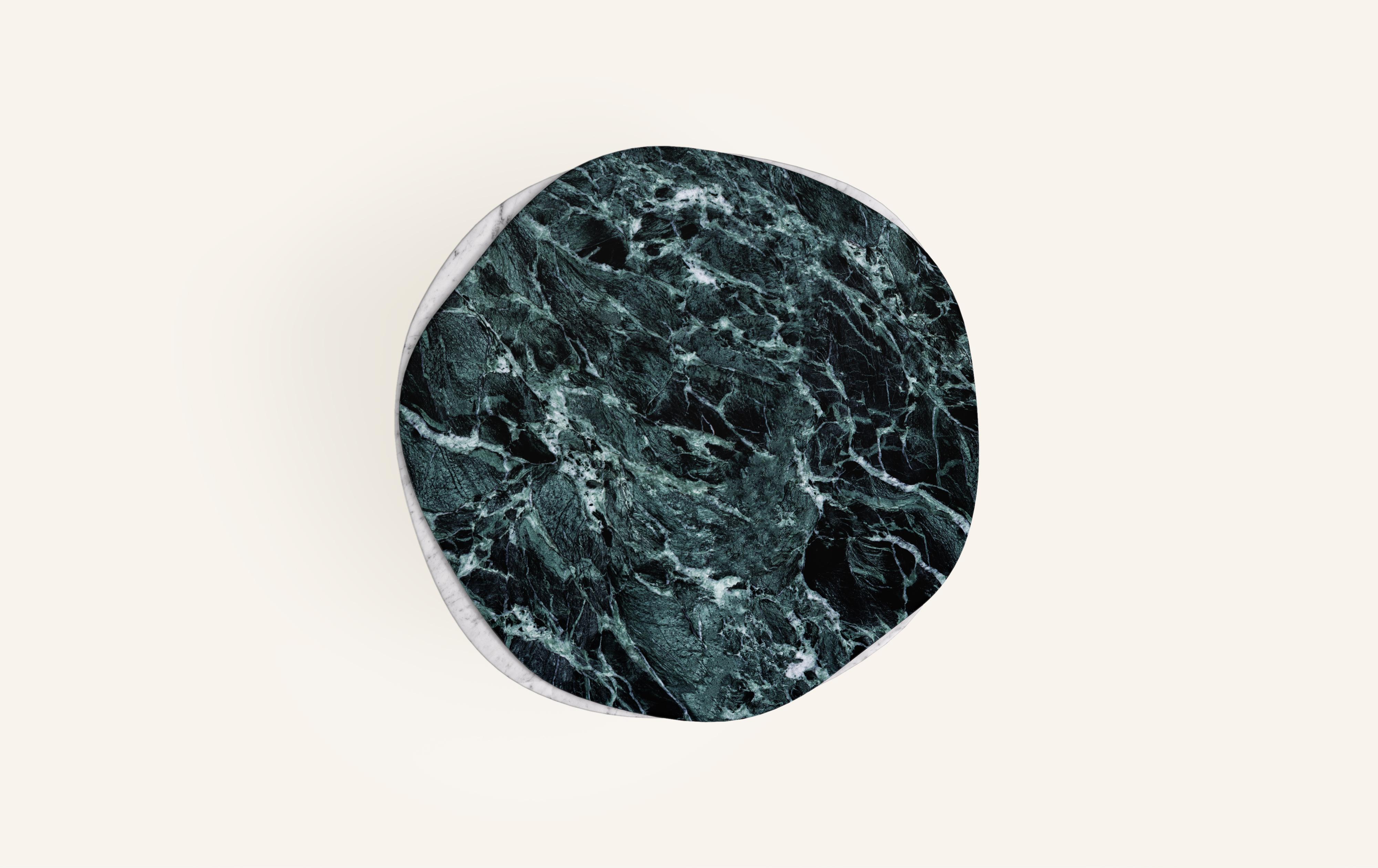 American FORM(LA) Onda Round Dining Table 48”L x 48”W x 29”H Verde Alpi & Carrara Marble For Sale