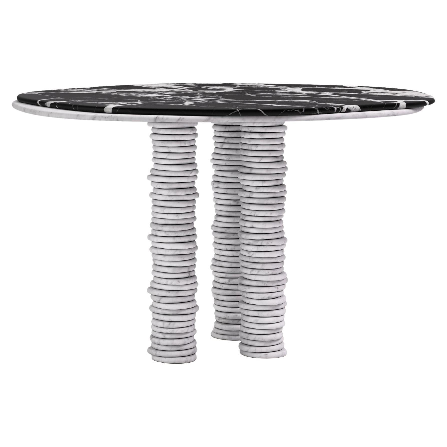 FORM(LA) Onda Table de salle à manger ronde 54L x 54W x 29H Marbre Nero & Carrara Bianco