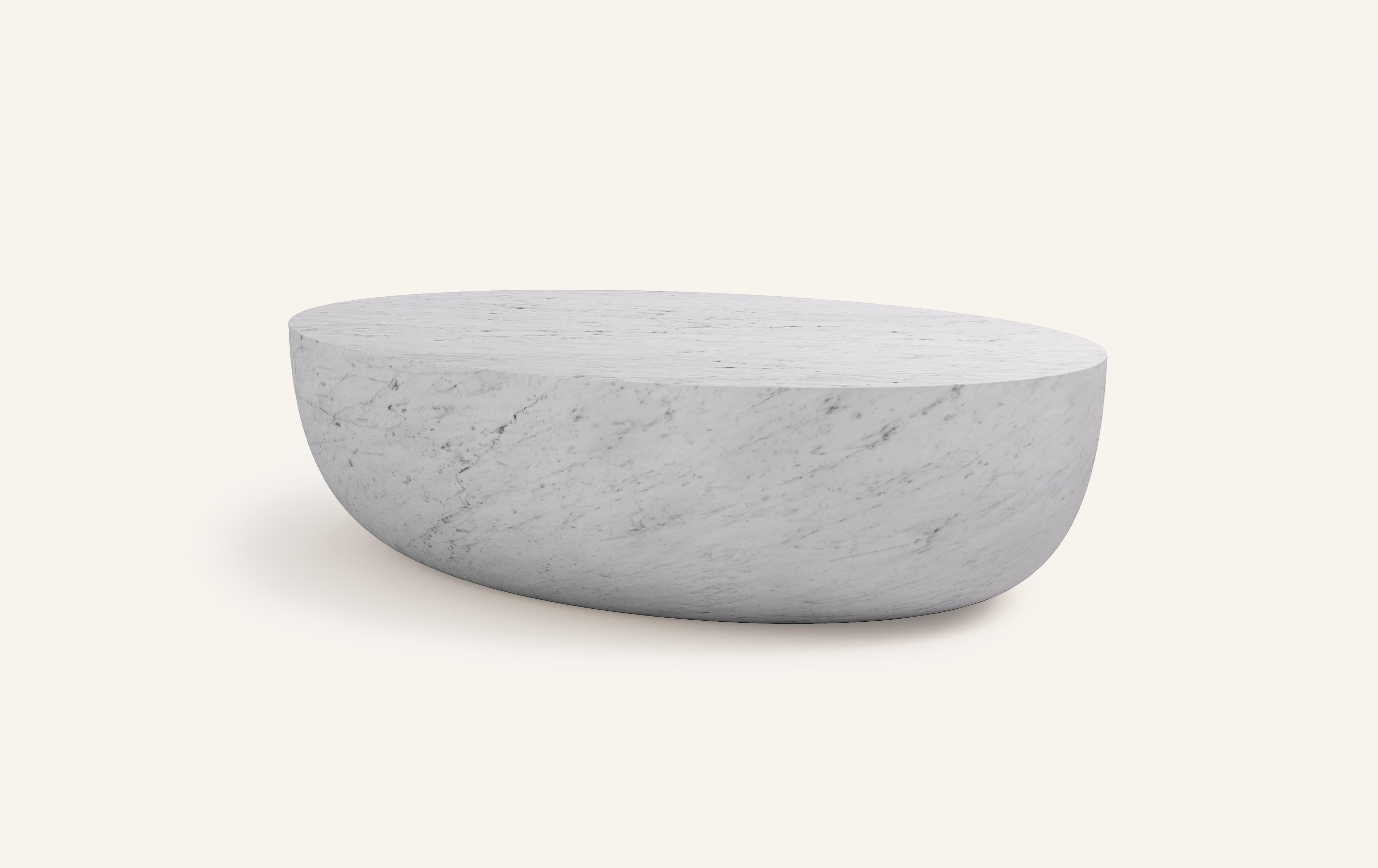Organic Modern FORM(LA) Sfera Oval Coffee Table 48”L x 36”W x 16”H Carrara Bianco Marble For Sale