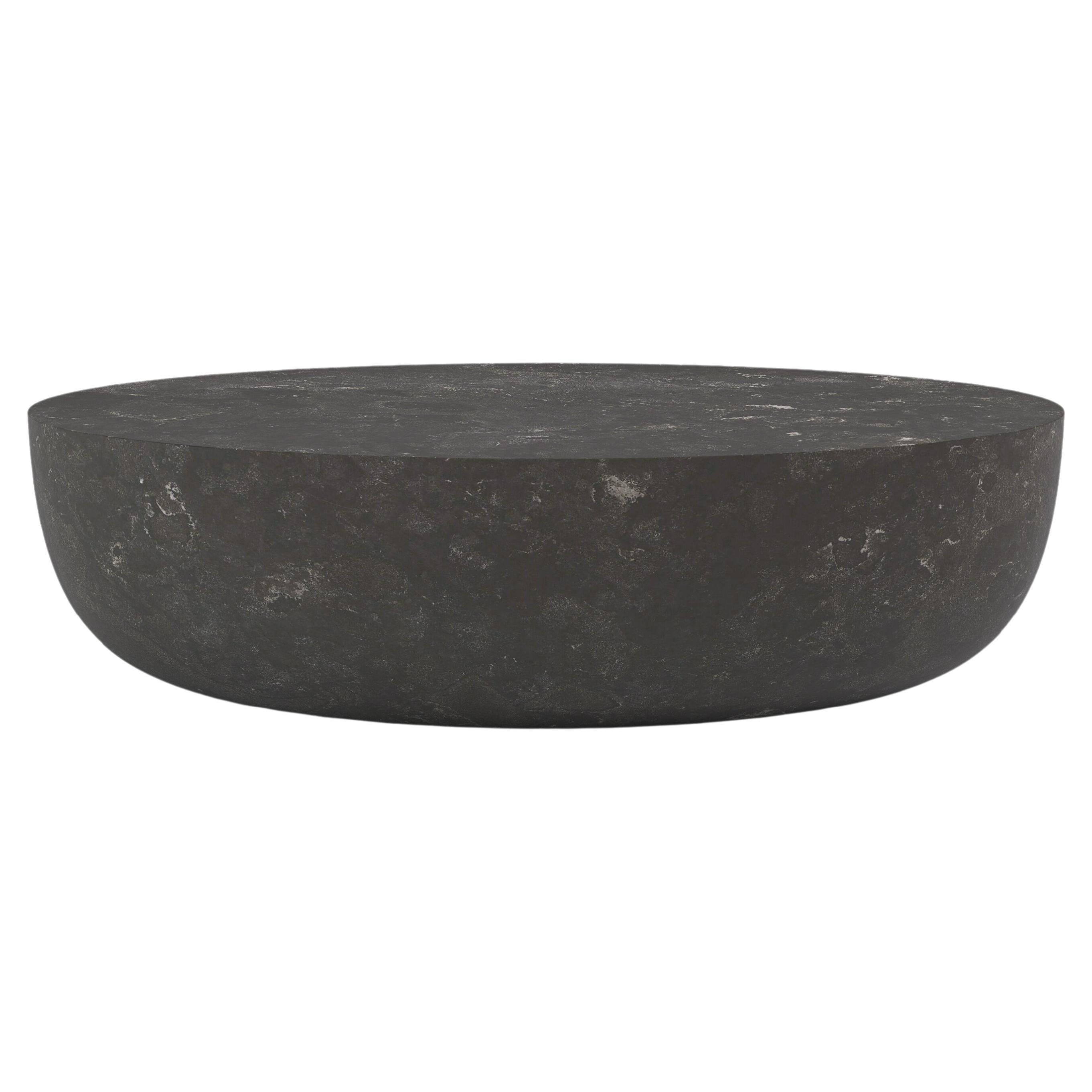 FORM(LA) Sfera Oval Coffee Table 48”L x 36”W x 16”H Nero Petite Granite For Sale