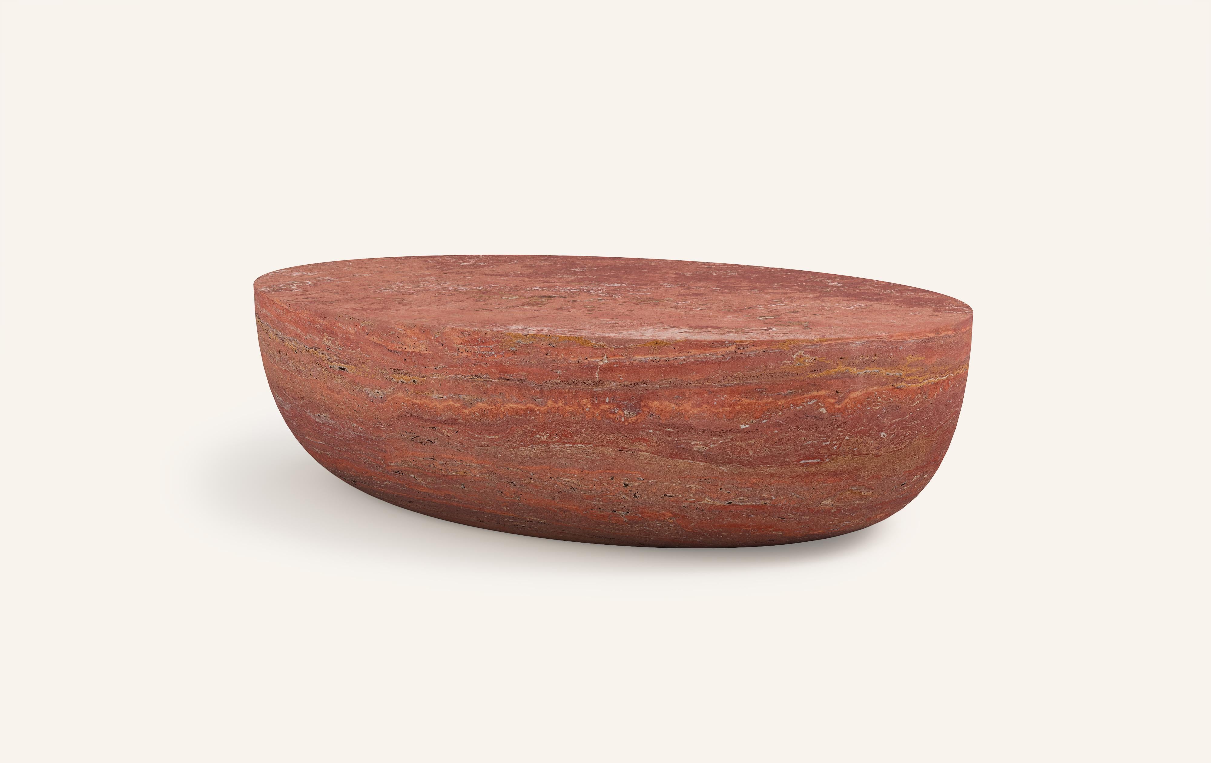 Organic Modern FORM(LA) Sfera Oval Coffee Table 48”L x 36”W x 16”H Travertino Rosso VC For Sale