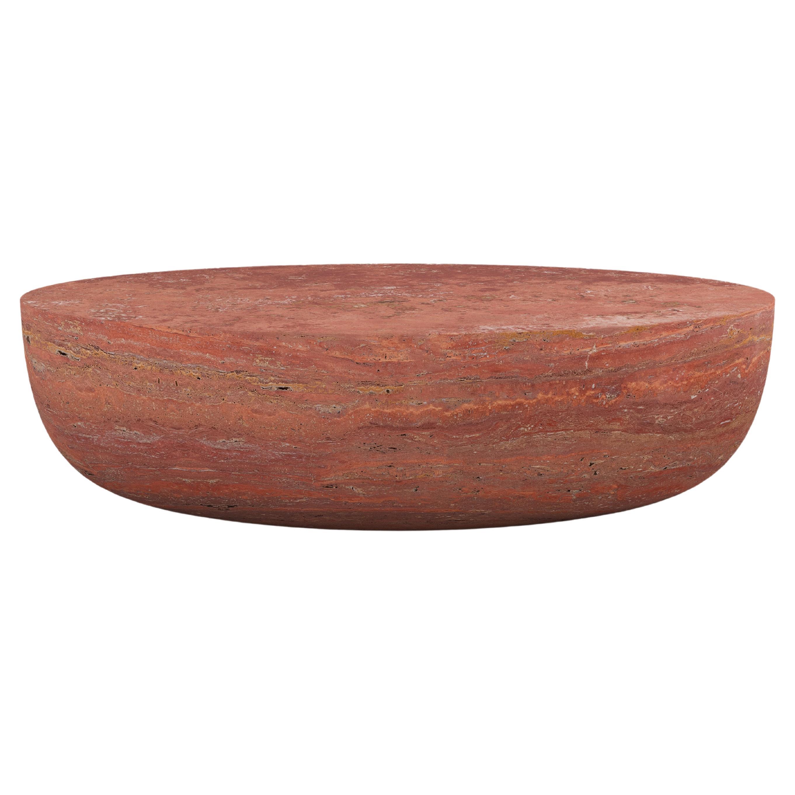 FORM(LA) Sfera Oval Coffee Table 48”L x 36”W x 16”H Travertino Rosso VC