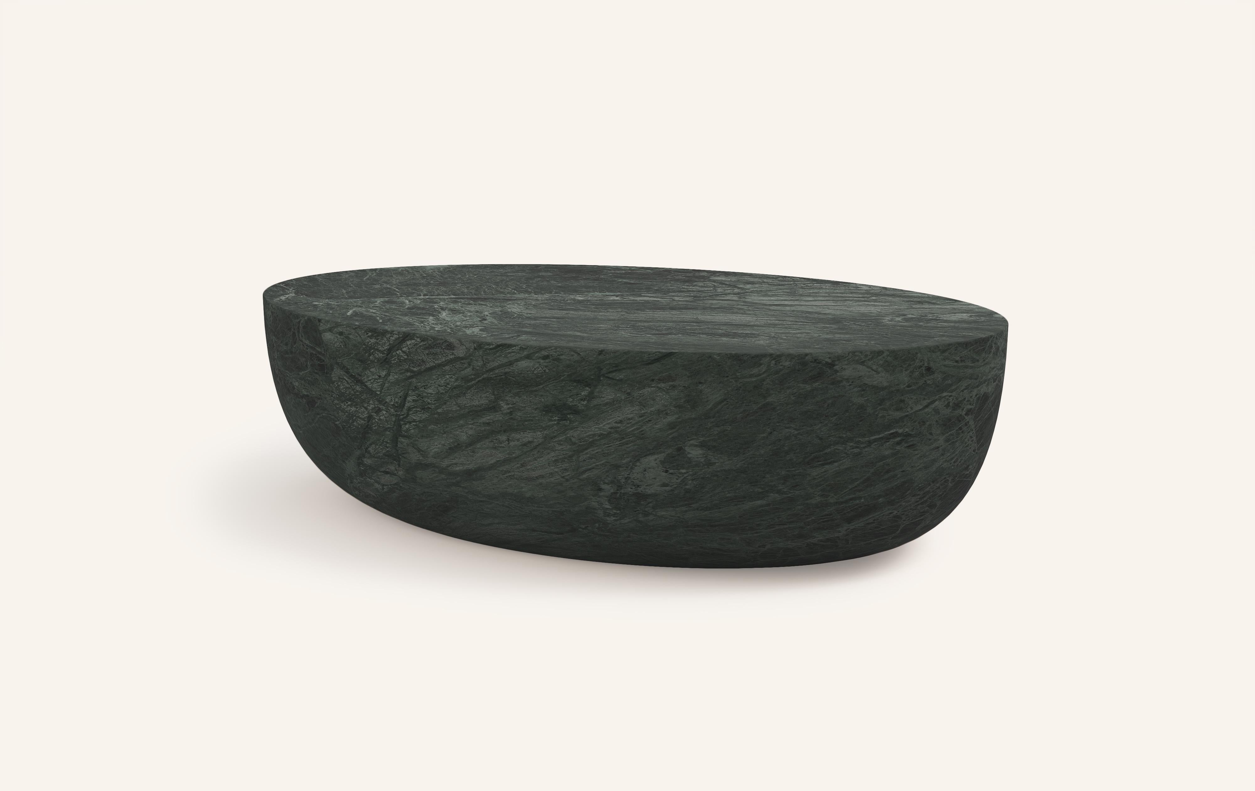 Organic Modern FORM(LA) Sfera Oval Coffee Table 60”L x 42”W x 16”H Verde Guatemala Marble For Sale