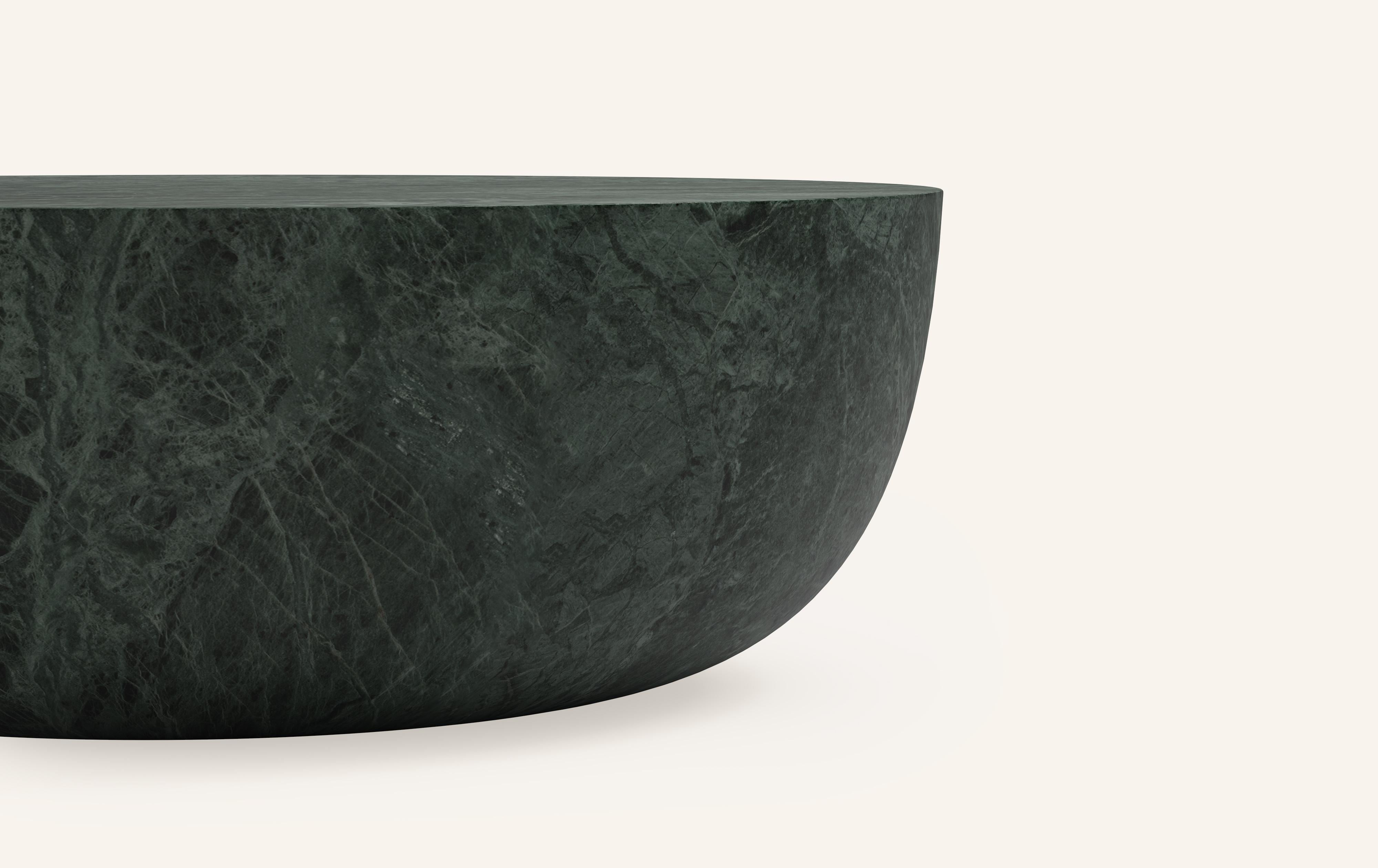 American FORM(LA) Sfera Oval Coffee Table 60”L x 42”W x 16”H Verde Guatemala Marble For Sale