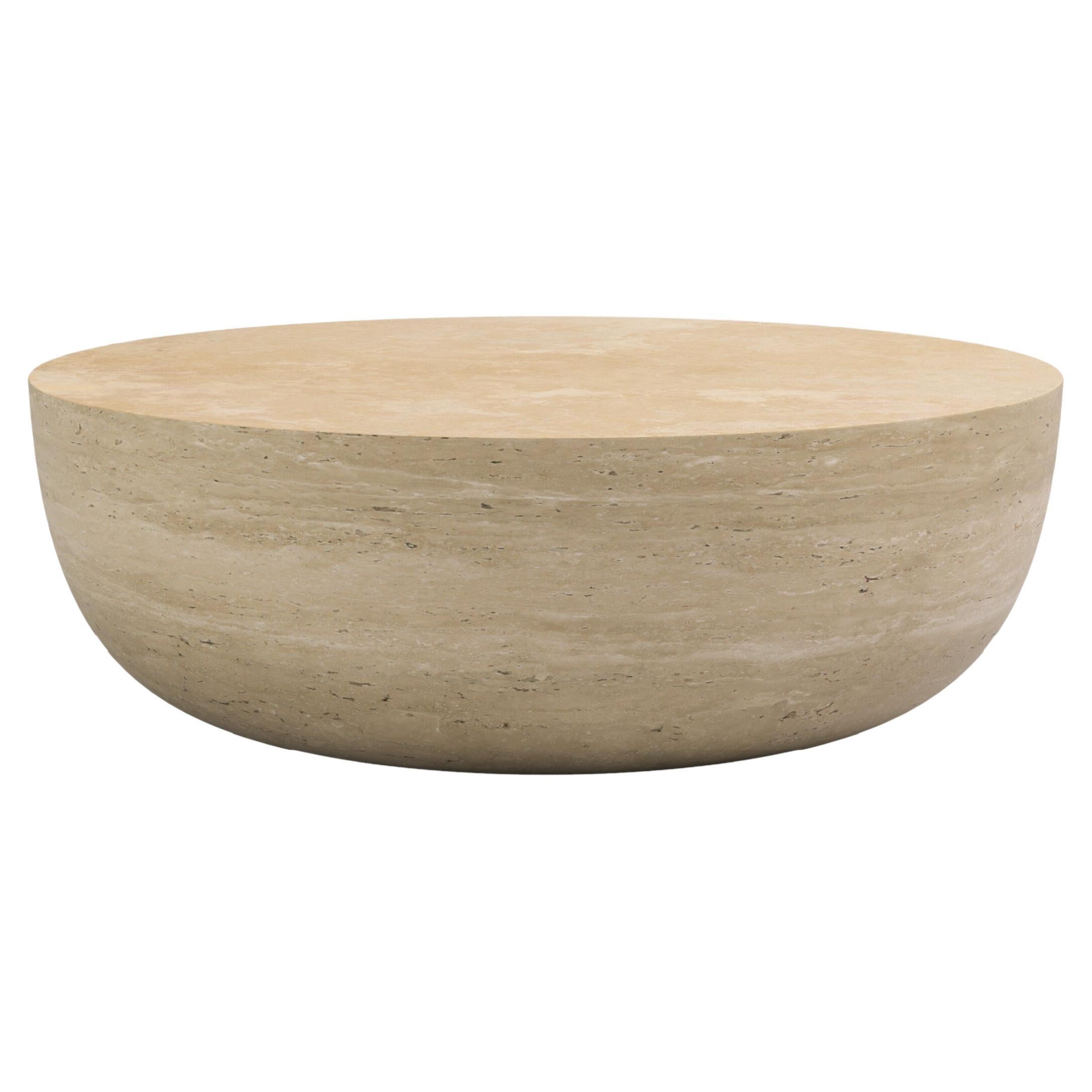 FORM(LA) Sfera Round Coffee Table 36”L x 36”W x 16”H Travertino Crema VC