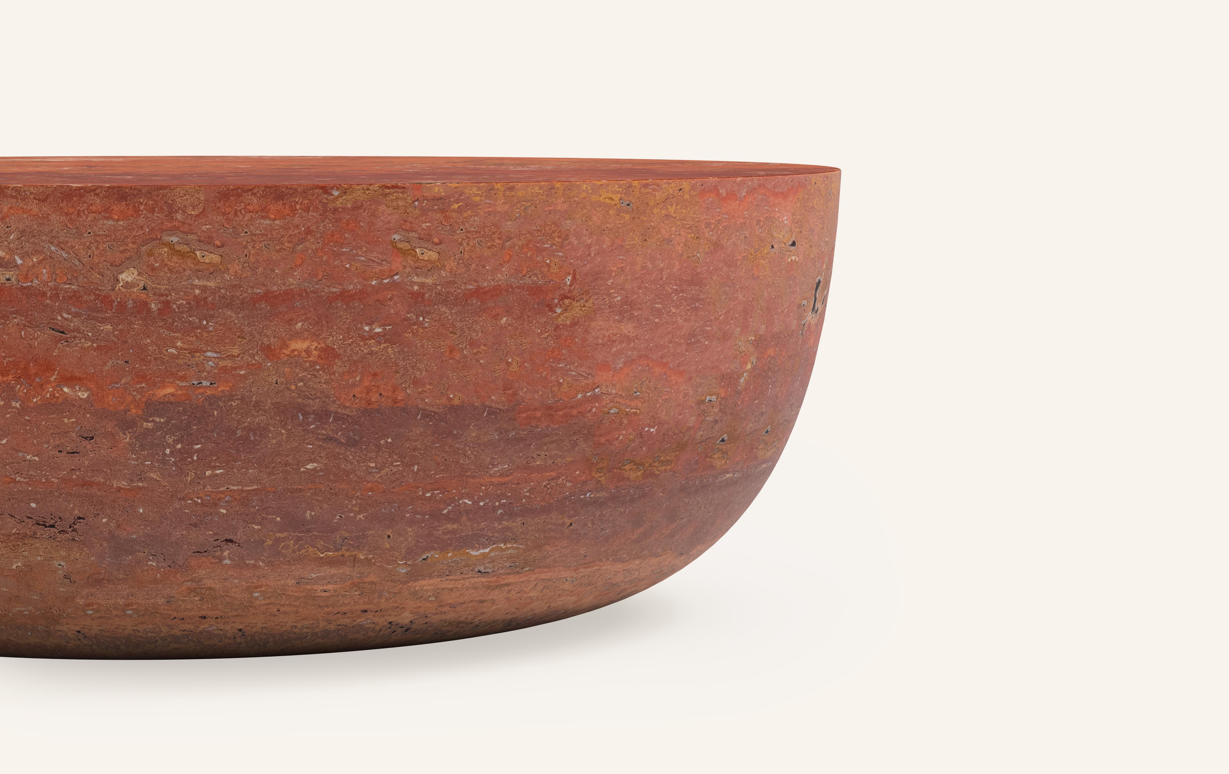 Organic Modern FORM(LA) Sfera Round Coffee Table 36”L x 36”W x 16”H Travertino Rosso VC For Sale