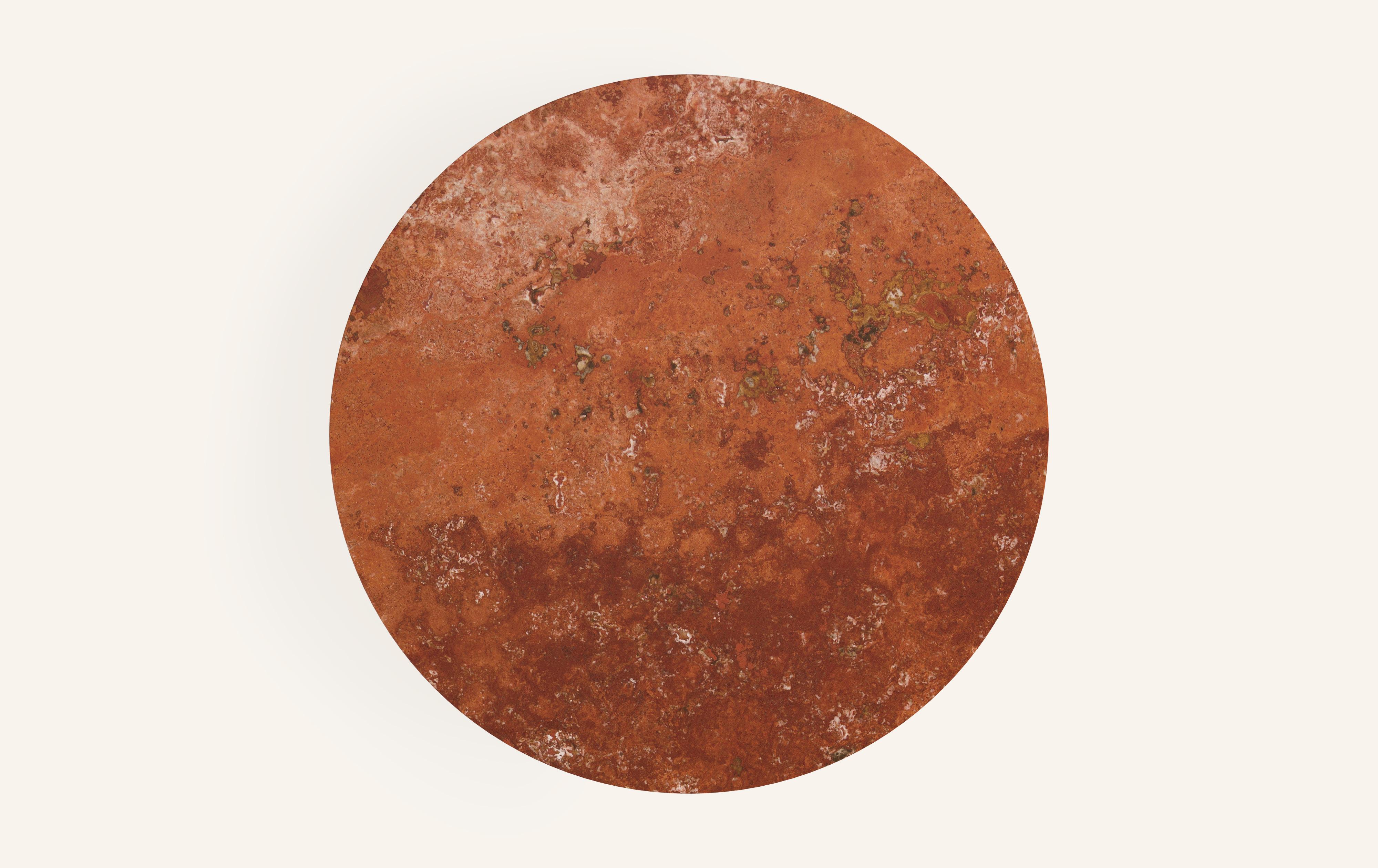 American FORM(LA) Sfera Round Coffee Table 36”L x 36”W x 16”H Travertino Rosso VC For Sale