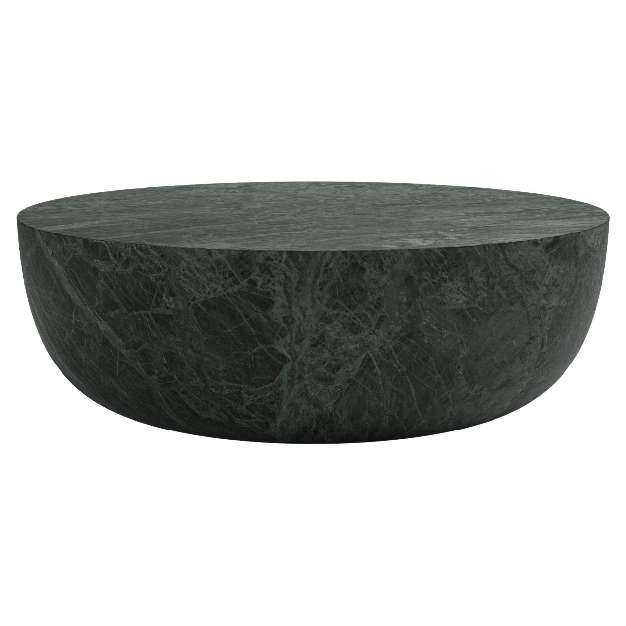 FORM(LA) Sfera Round Coffee Table 36”L x 36”W x 16”H Verde Guatemala Marble For Sale