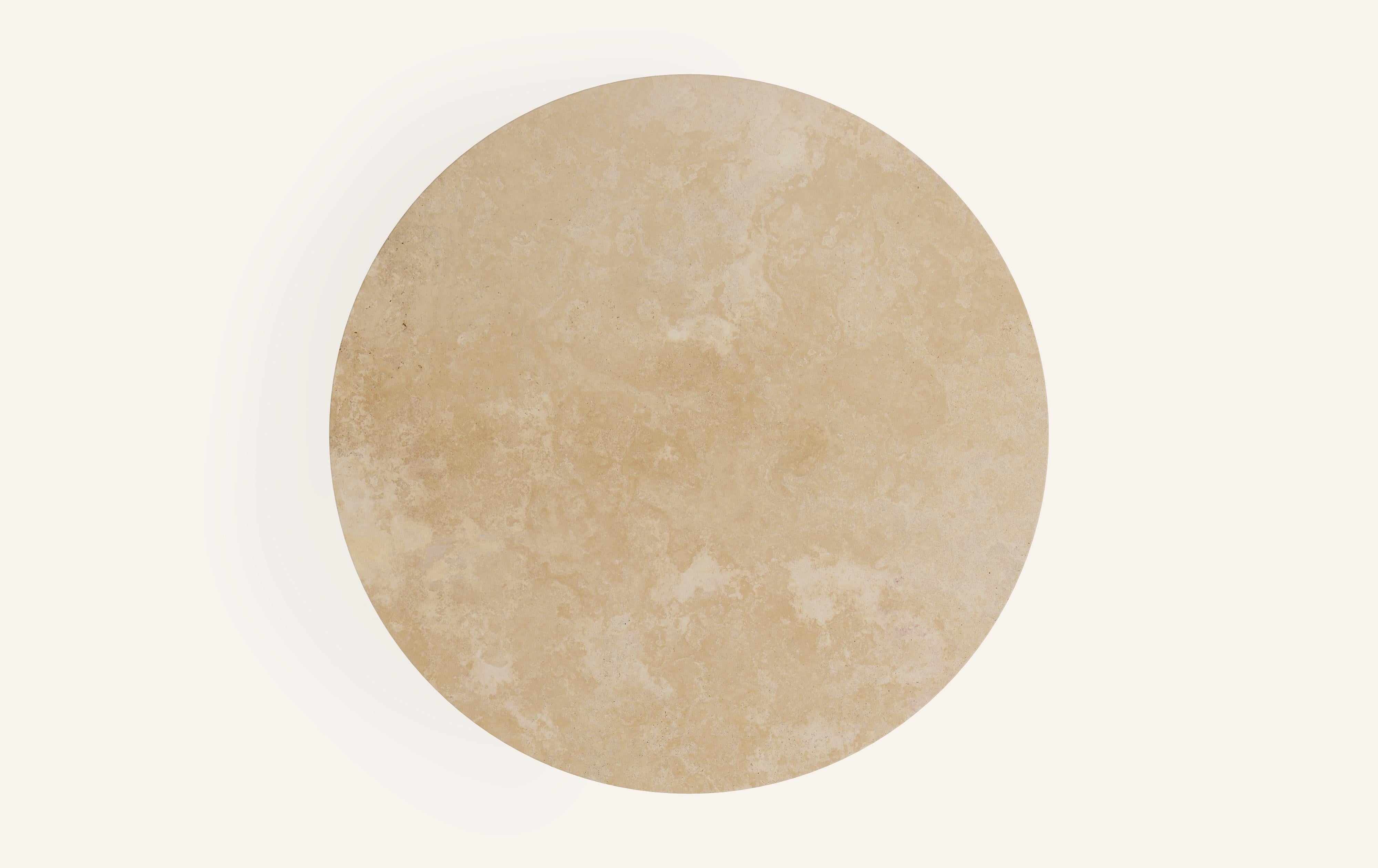 American FORM(LA) Sfera Round Coffee Table 60”L x 60”W x 16”H Travertino Crema VC For Sale