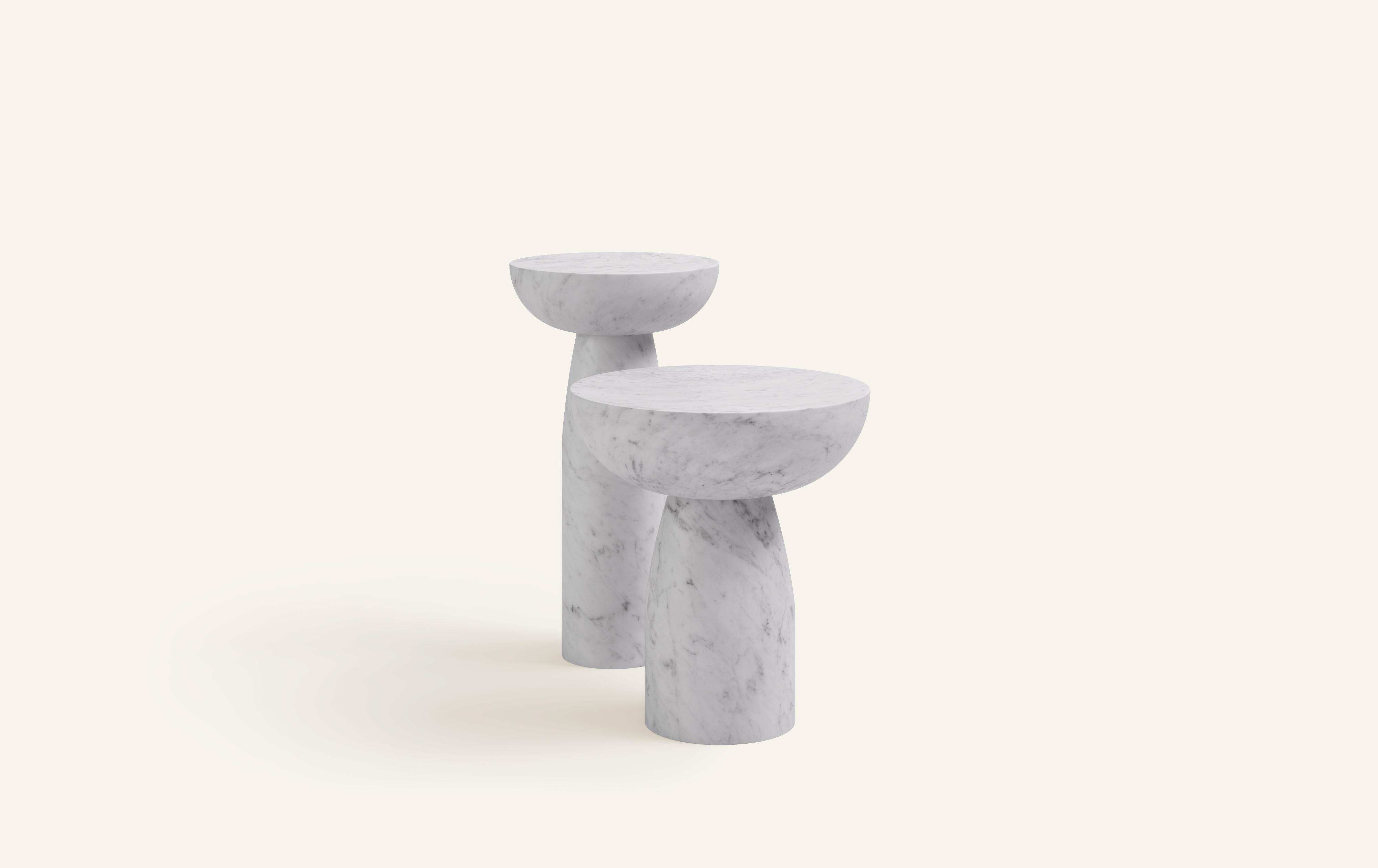 Organic Modern FORM(LA) Sfera Round Side Table 14”L x 14”W x 26”H Carrara Bianco Marble For Sale